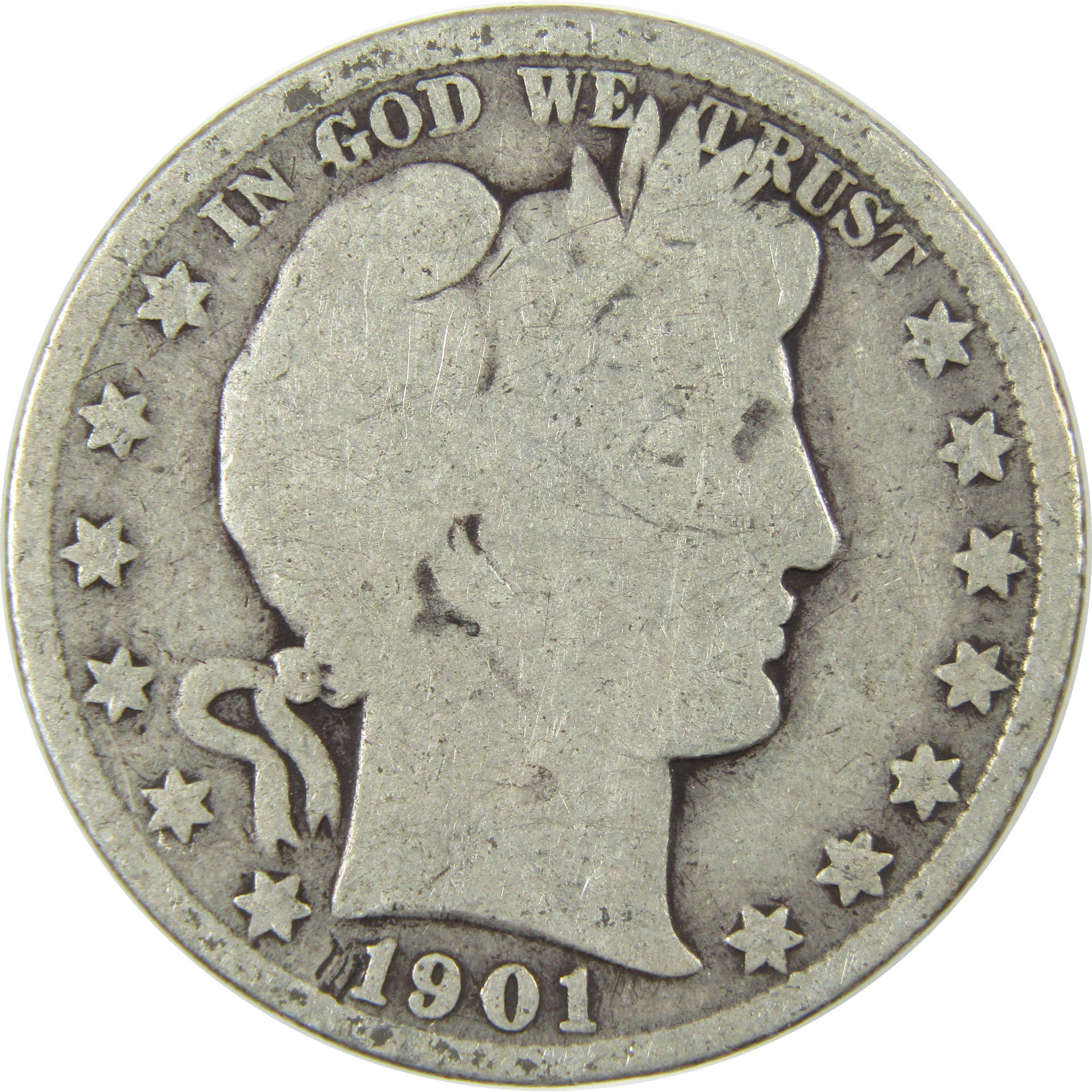 1901 Barber Silver Half Dollar Circulated 50c Coin Collectible