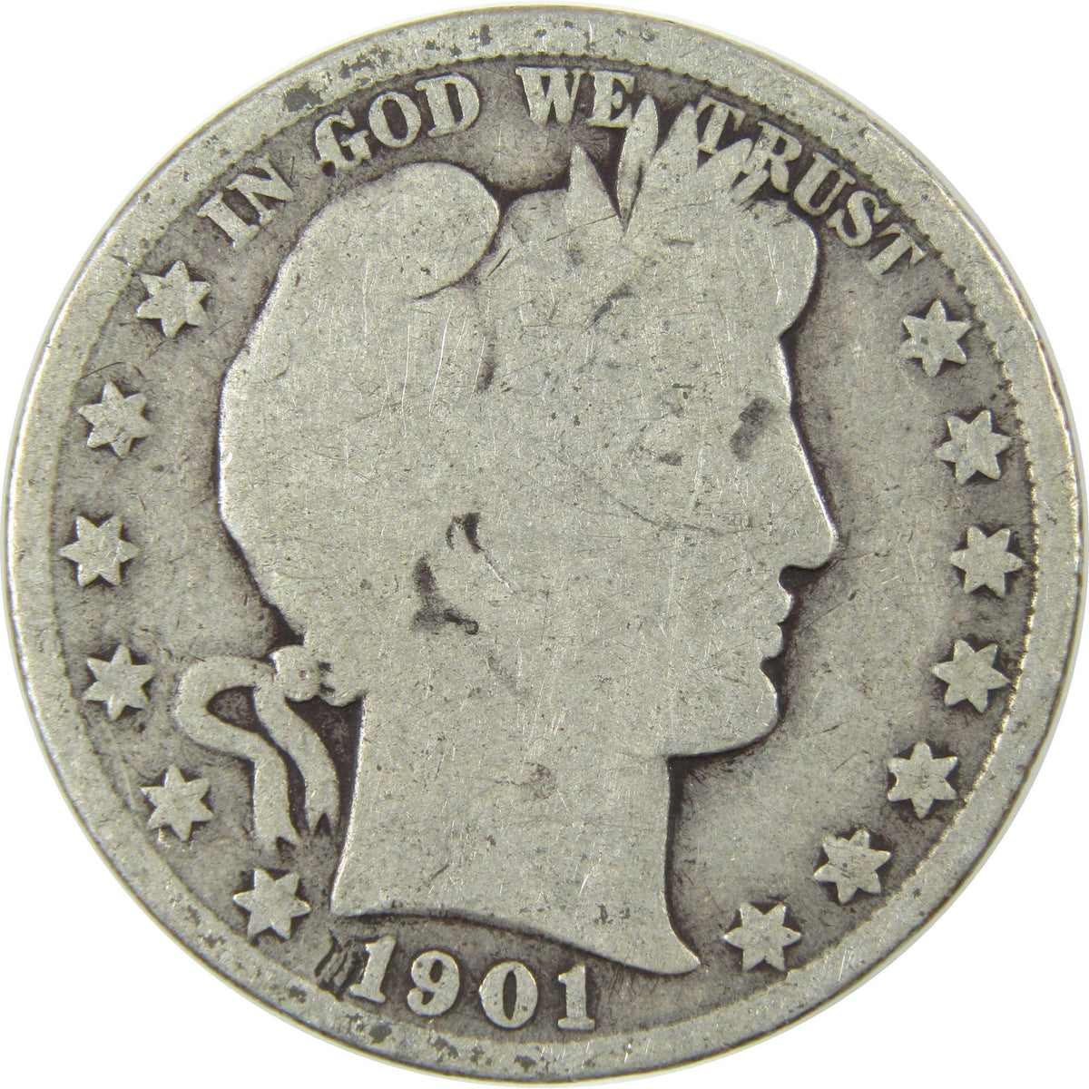 1901 Barber Silver Half Dollar Circulated 50c Coin Collectible
