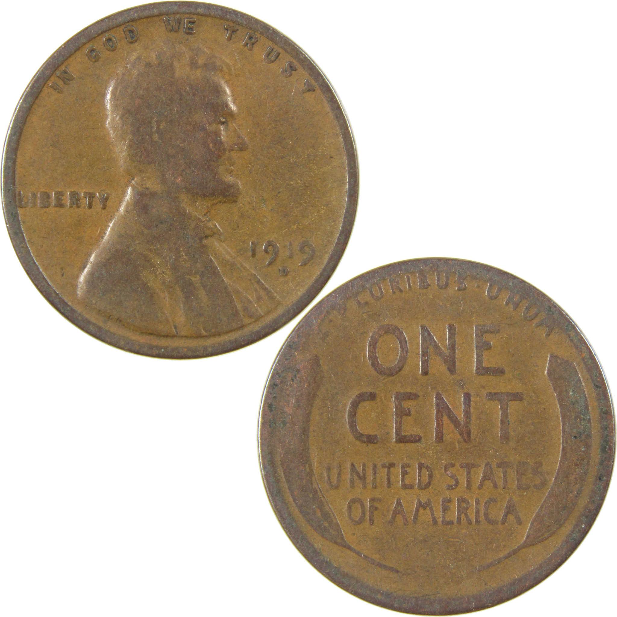 1919 D Lincoln Wheat Cent G Good Penny 1c Coin Collectible SKU:I27180