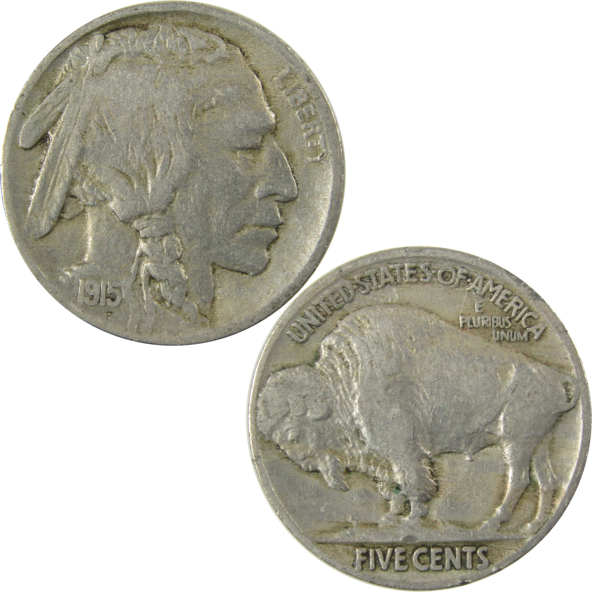 1915 Indian Head Buffalo Nickel F Fine Details 5c Coin SKU:I28132