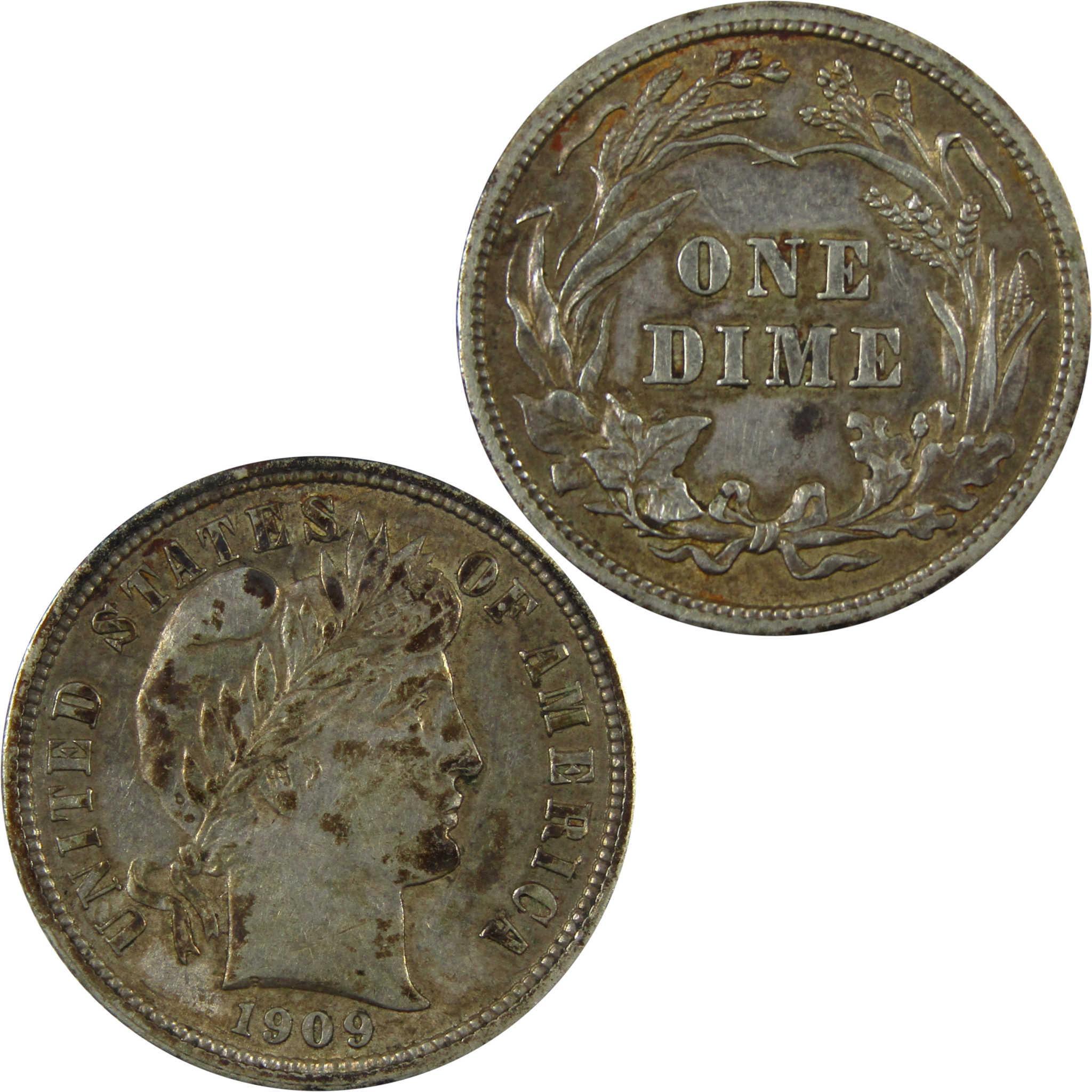 1909 Barber Silver Dime AU About Uncirculated 10c Coin SKU:CP1340