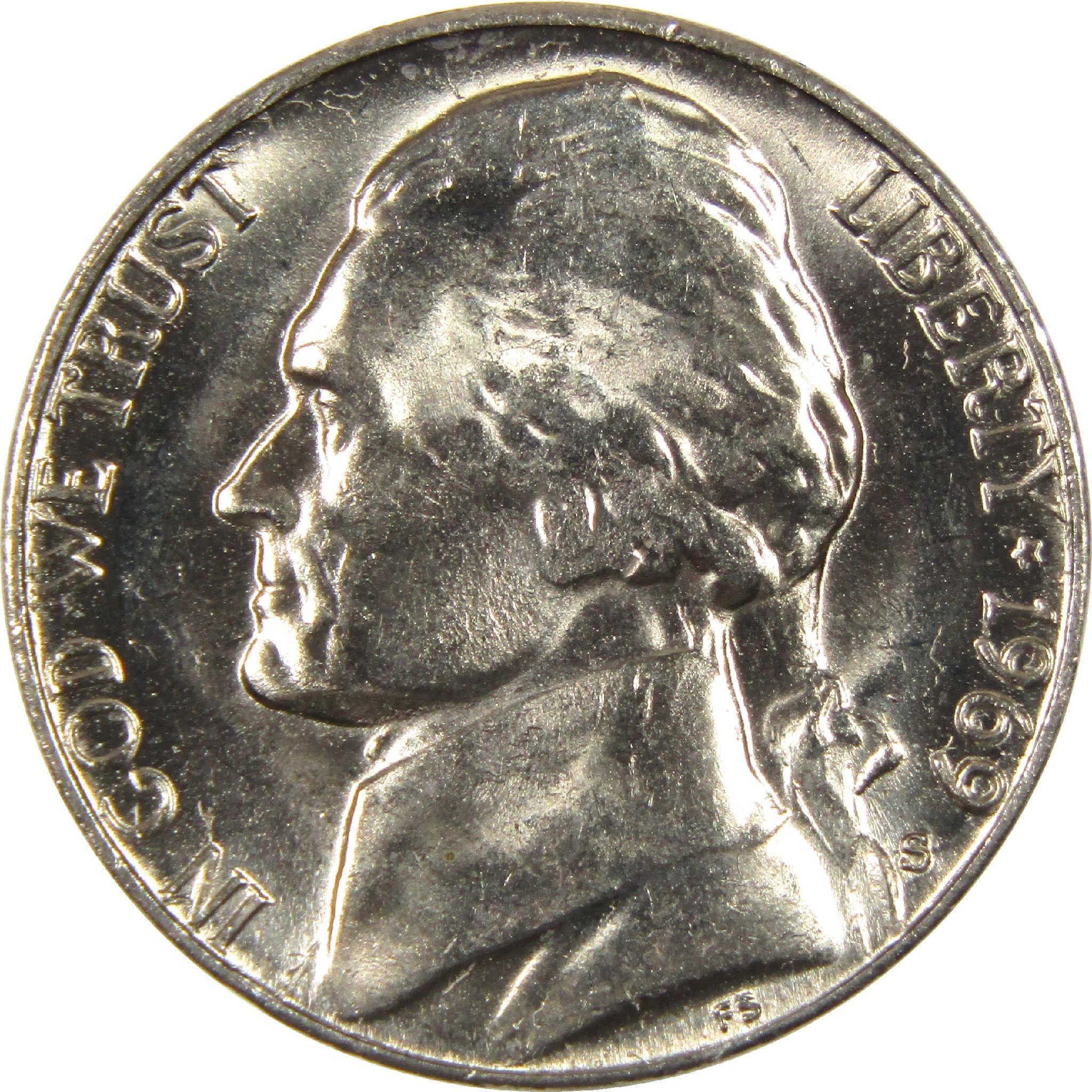 1969 Jefferson nickel coin obverse with left-facing portrait and LIBERTY inscription