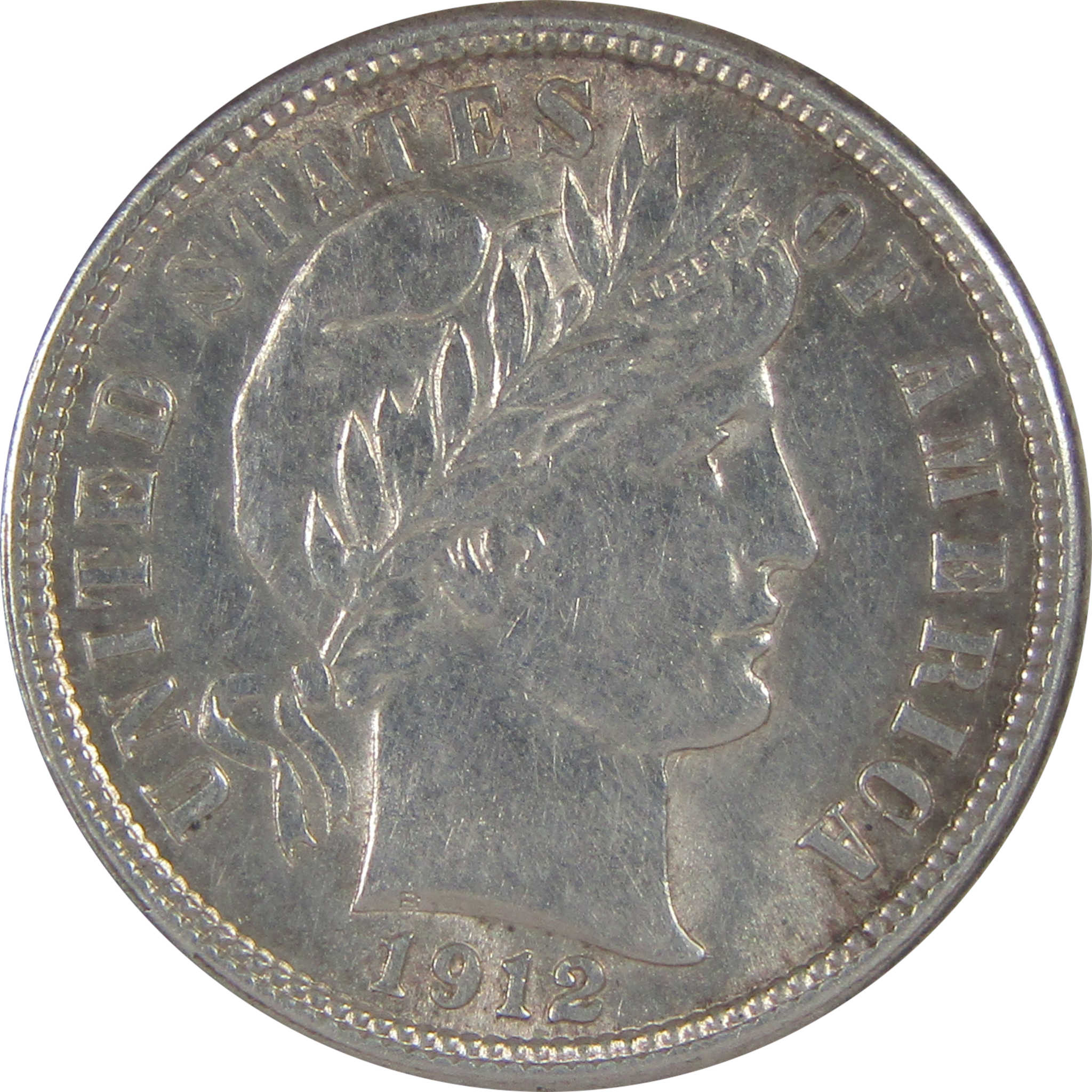 1912 Barber Dime AU About Uncirculated Silver 10c Coin SKU:I18734