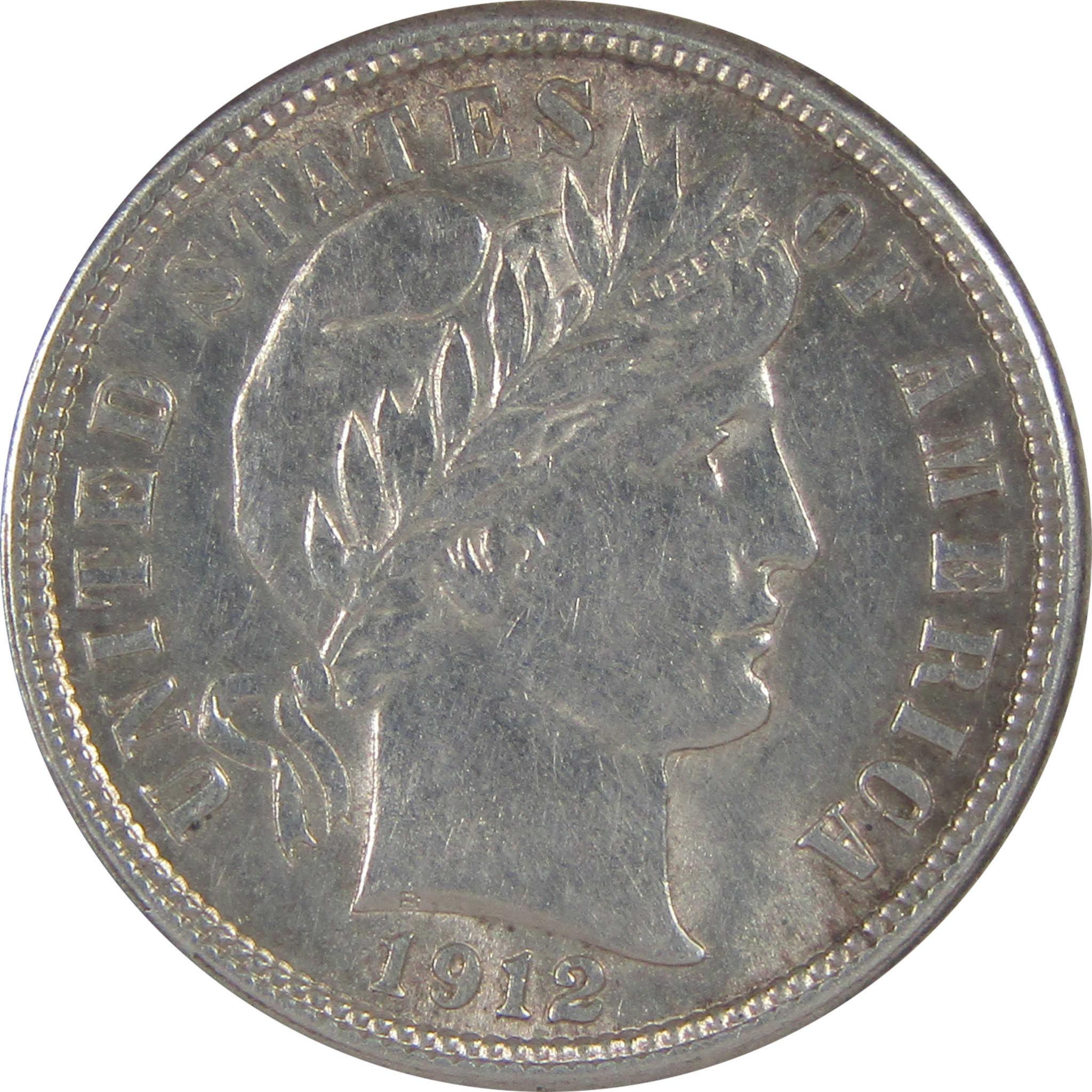 1912 Barber Dime AU About Uncirculated Silver 10c Coin SKU:I18734