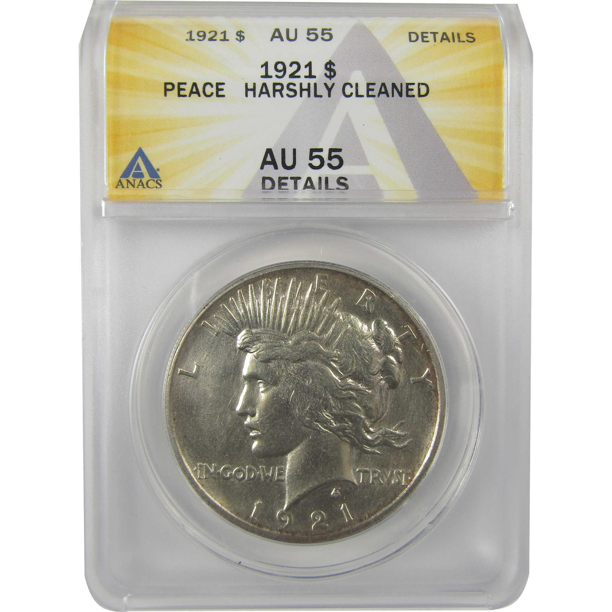 1921 High Relief Peace Dollar AU 55 Details ANACS Silver SKU:I21391