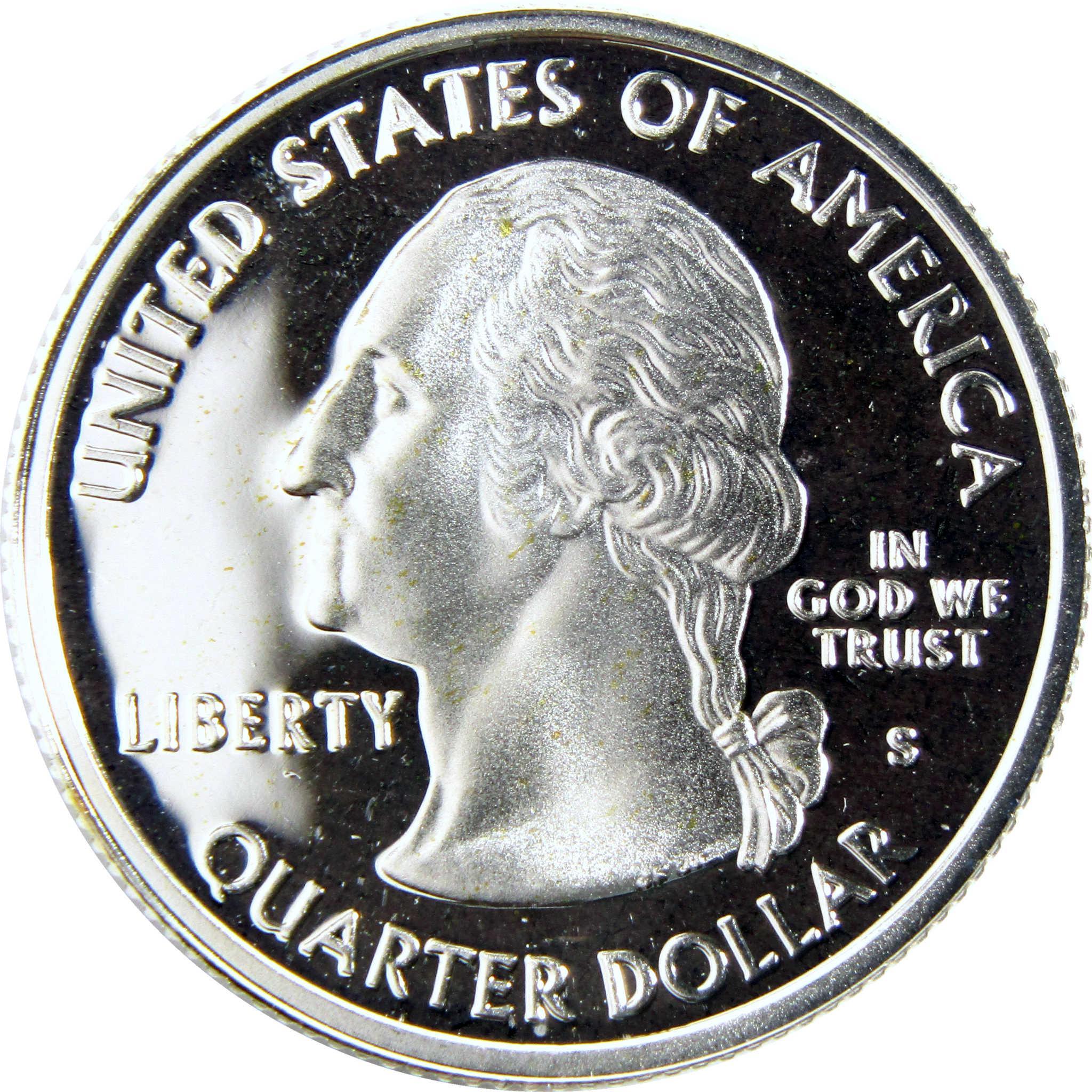 Uncirculated United States quarter dollar coin with Washington profile and S mint mark