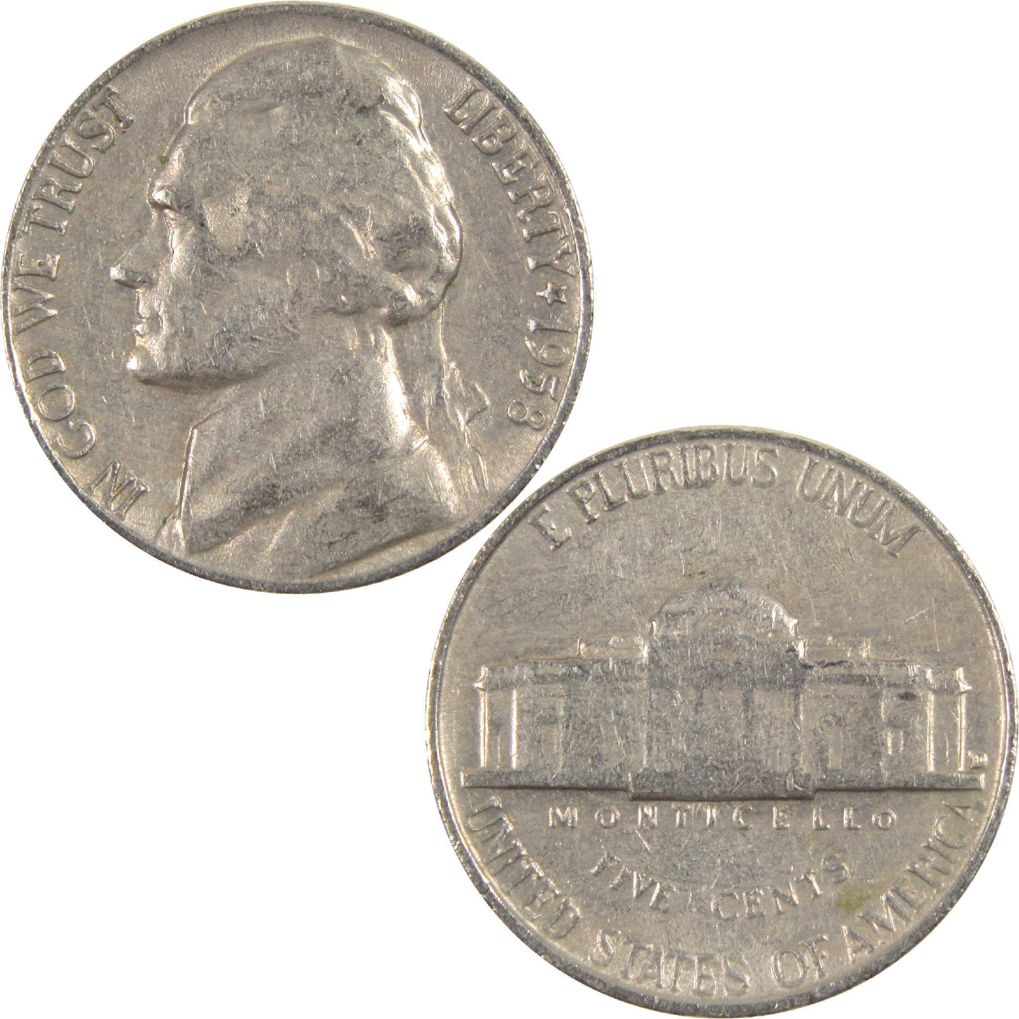 1958 D Jefferson Nickel Circulated 5c Coin Collectible