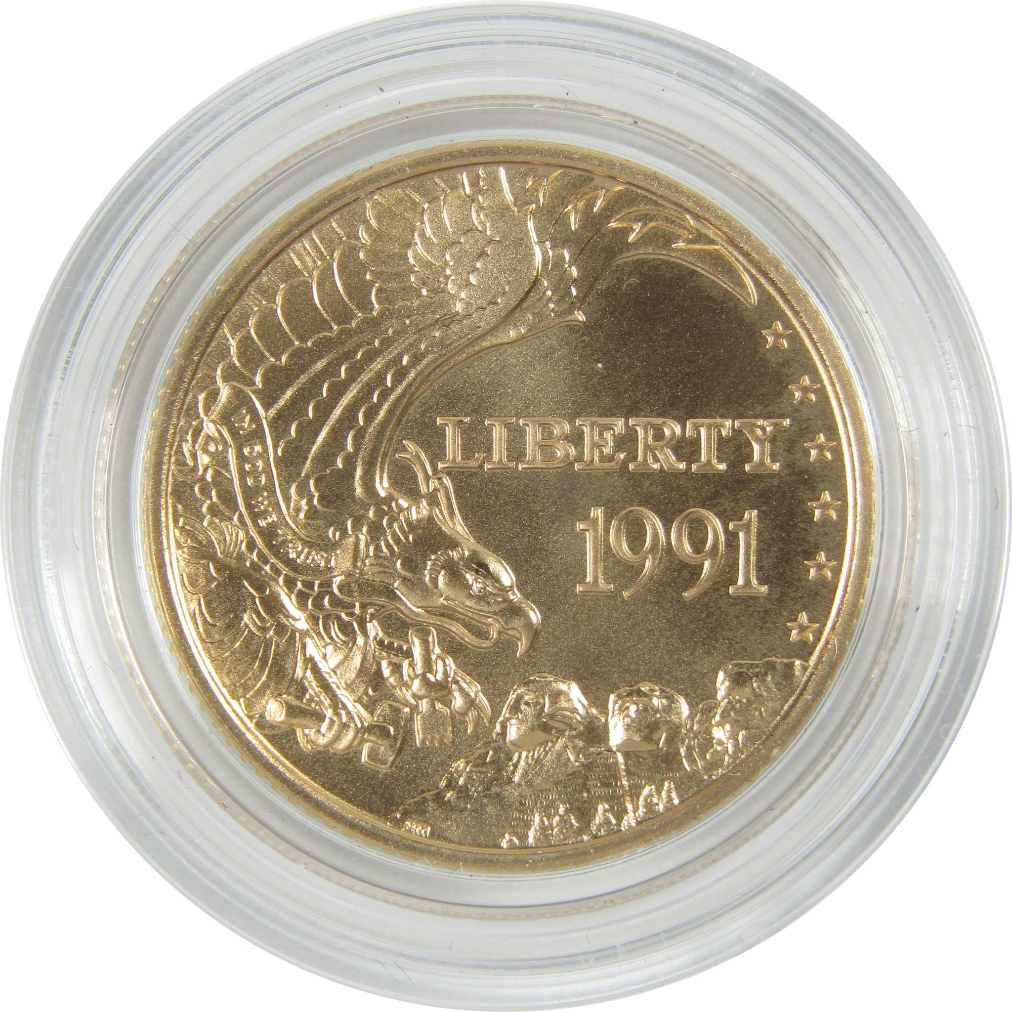 1991 W Mount Rushmore Commemorative Gold Uncirculated $5 Coin