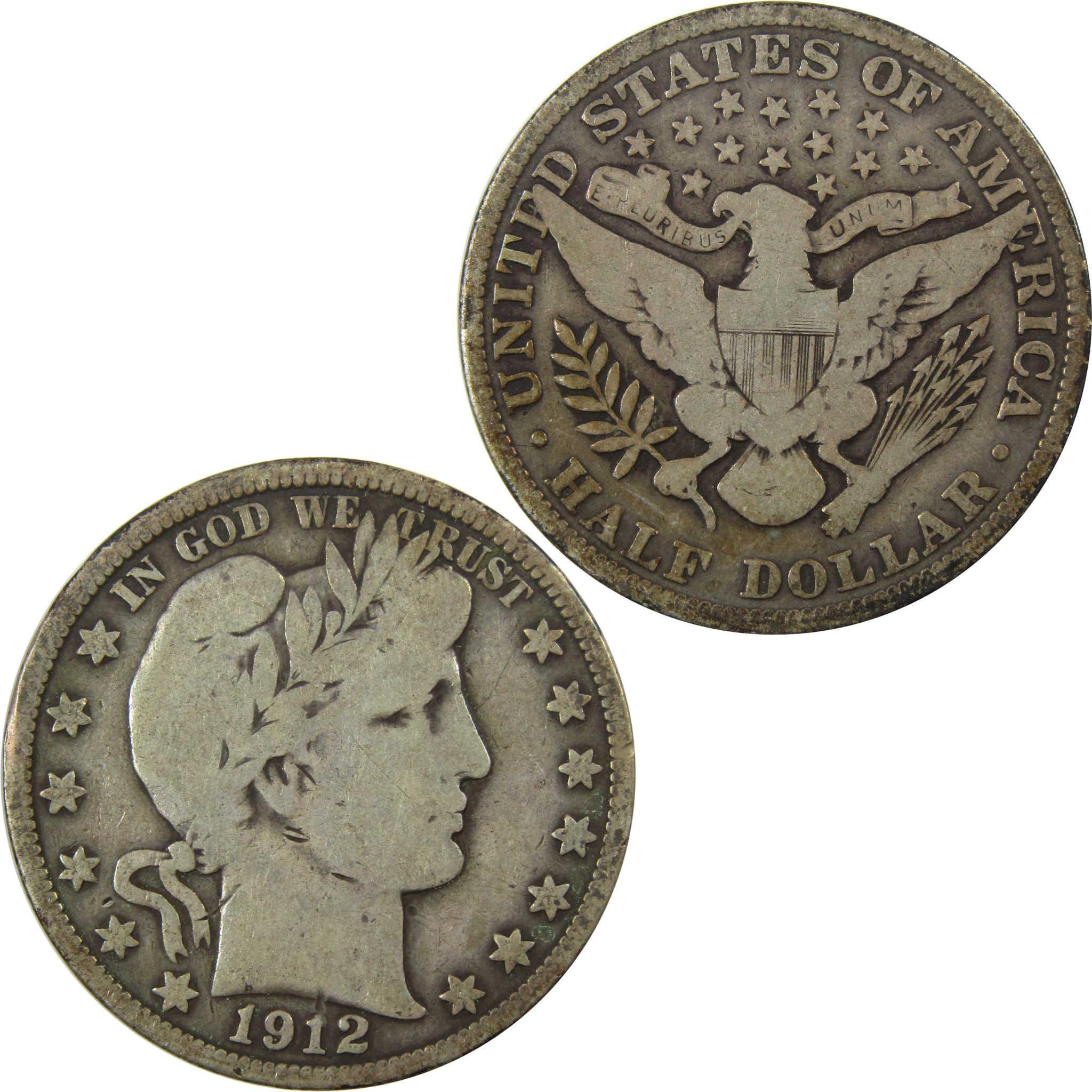 1912 Barber Silver Half Dollar G Good Details 50c Coin SKU:I25816