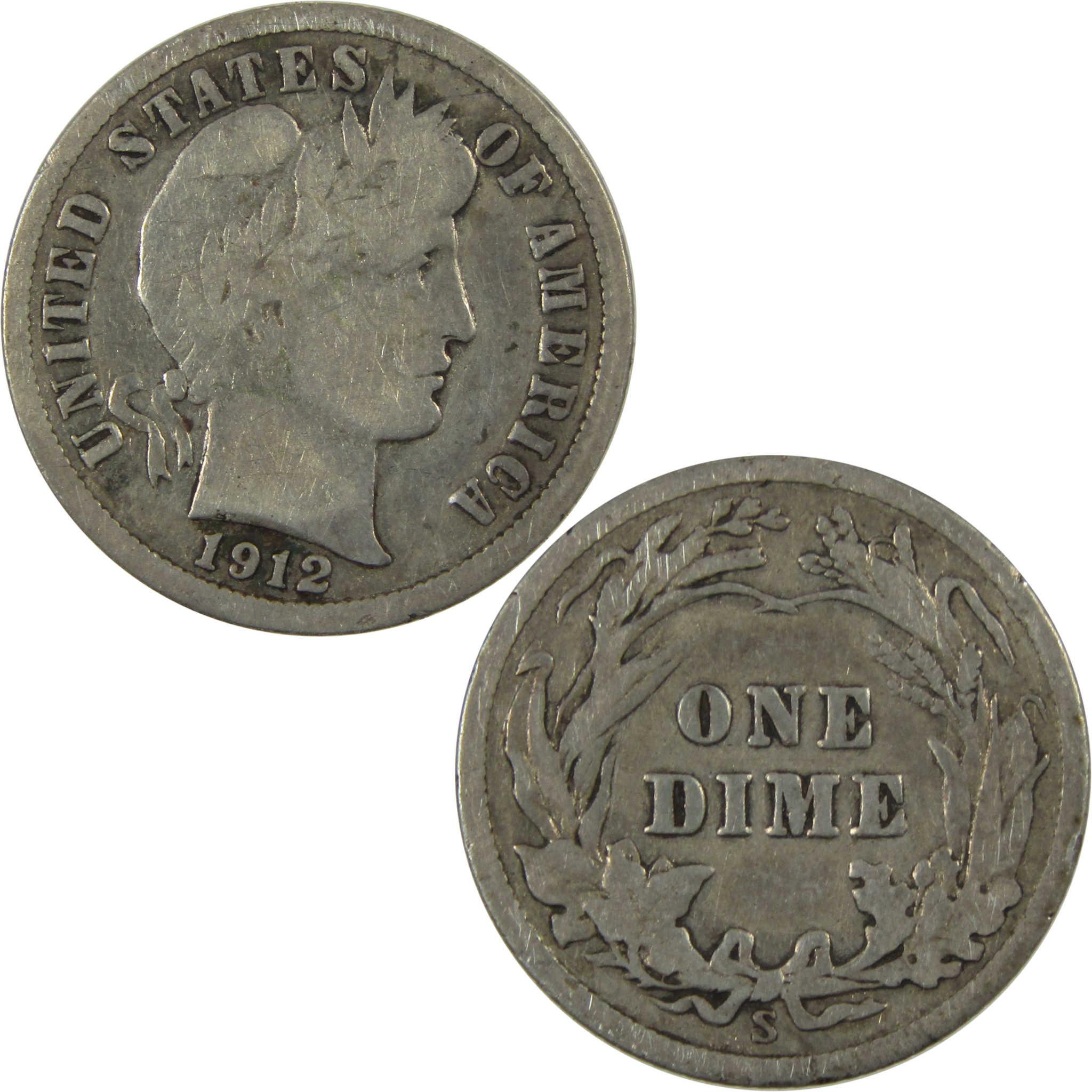 1912 S Barber Silver Dime VG Very Good Details 10c Coin SKU:CP1342