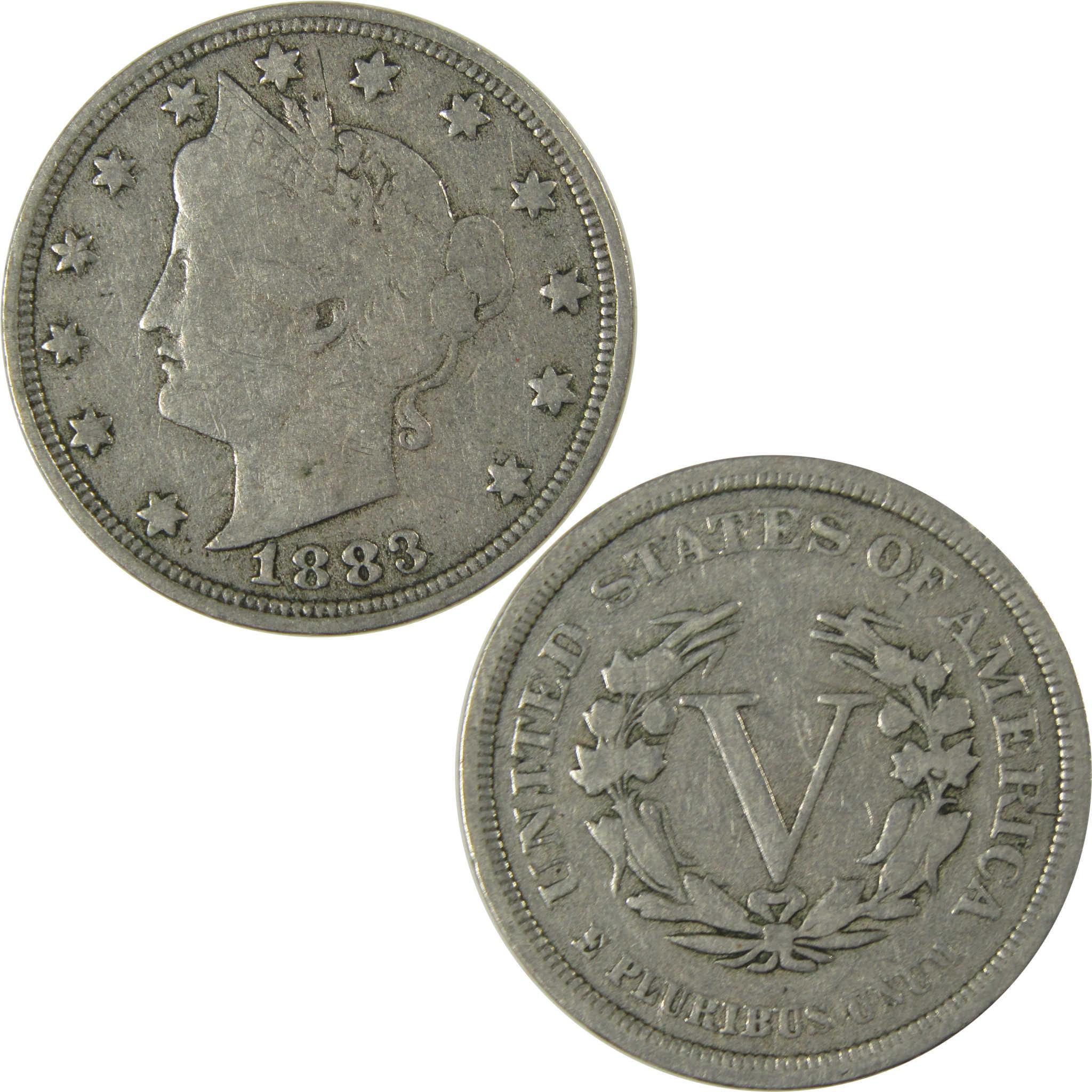 1883 No Cents Liberty Head V Nickel F Fine 5c Coin SKU:I26505
