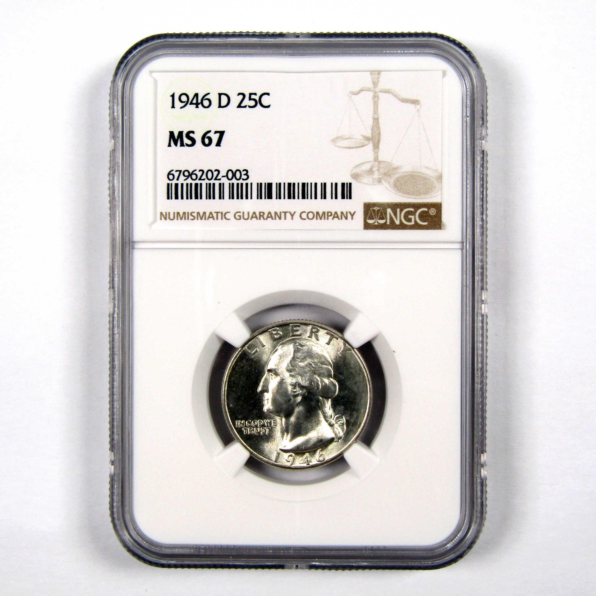 1946 D Washington Quarter MS 67 NGC 90% Silver 25c Unc SKU:I9228