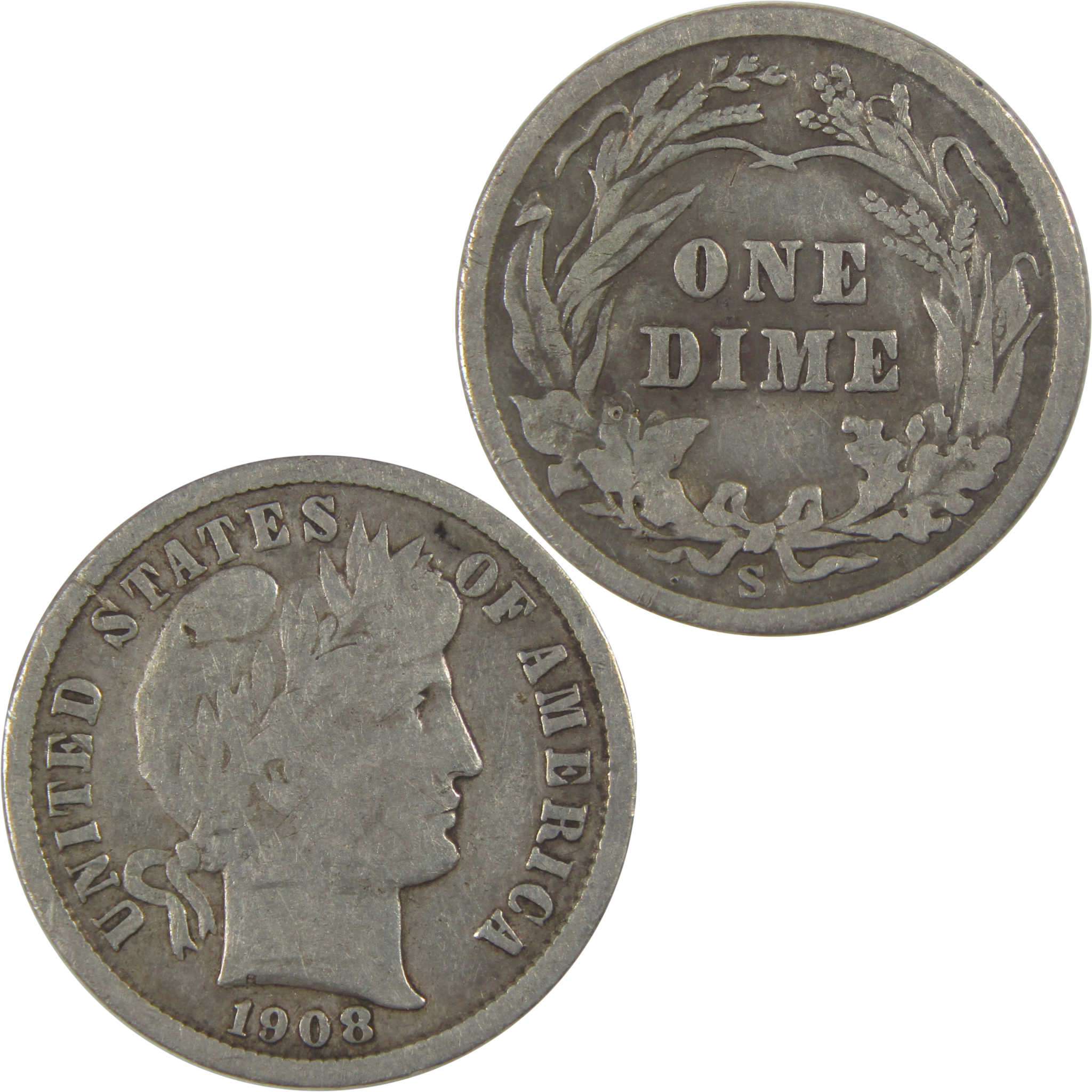 1908 S Barber Dime VG Very Good Silver 10c Coin SKU:I23734