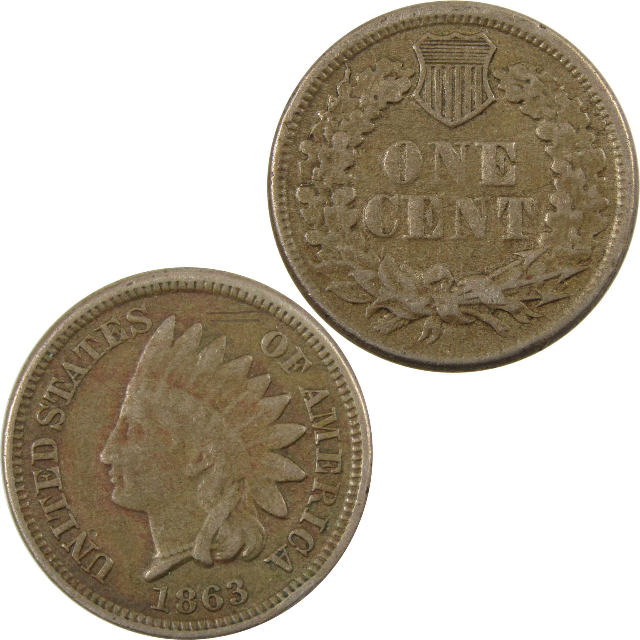 1863 Indian Head Cent VG Very Good Penny 1c Coin SKU:CP1132