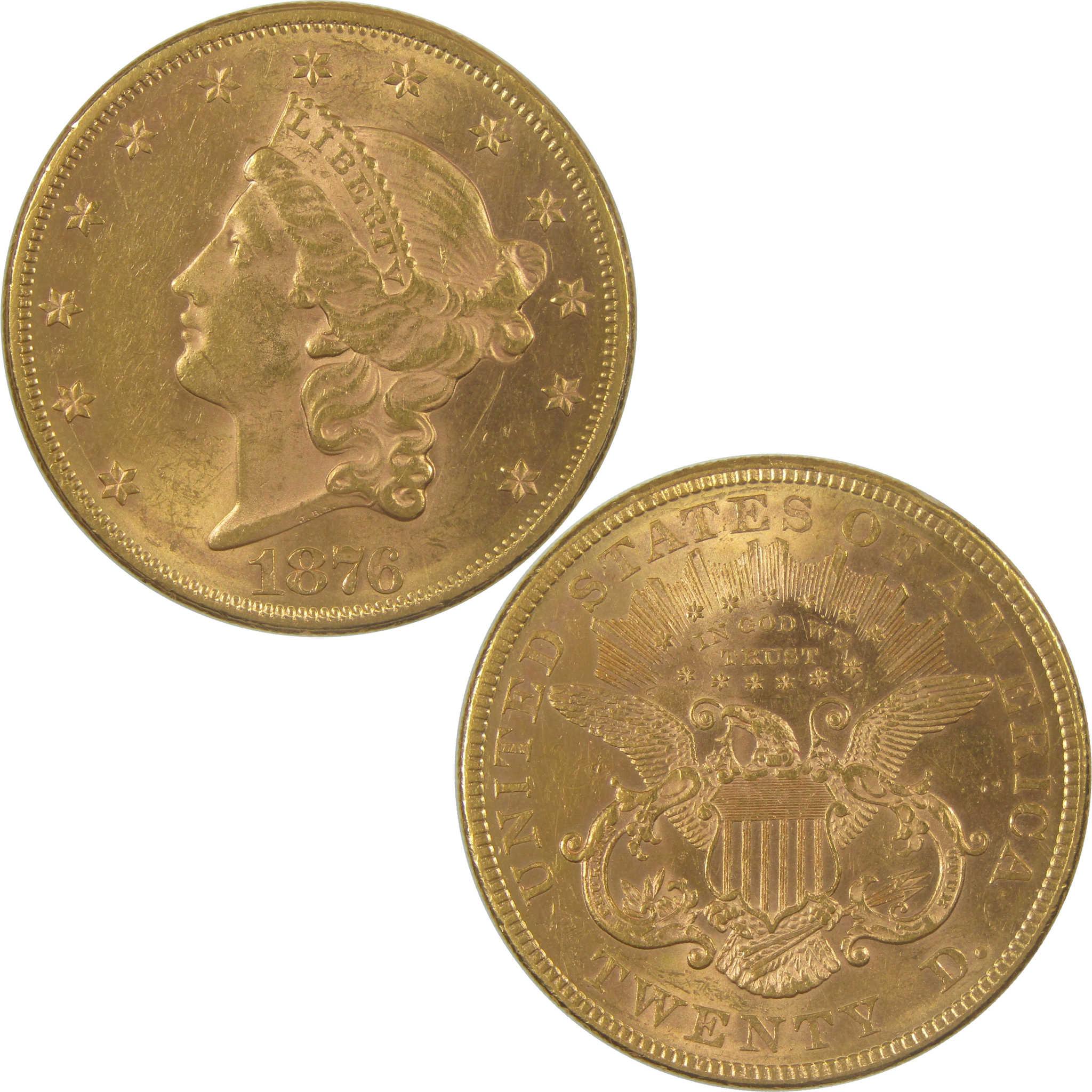 1876 Liberty Head Gold Double Eagle Borderline Uncirculated $20 Coin