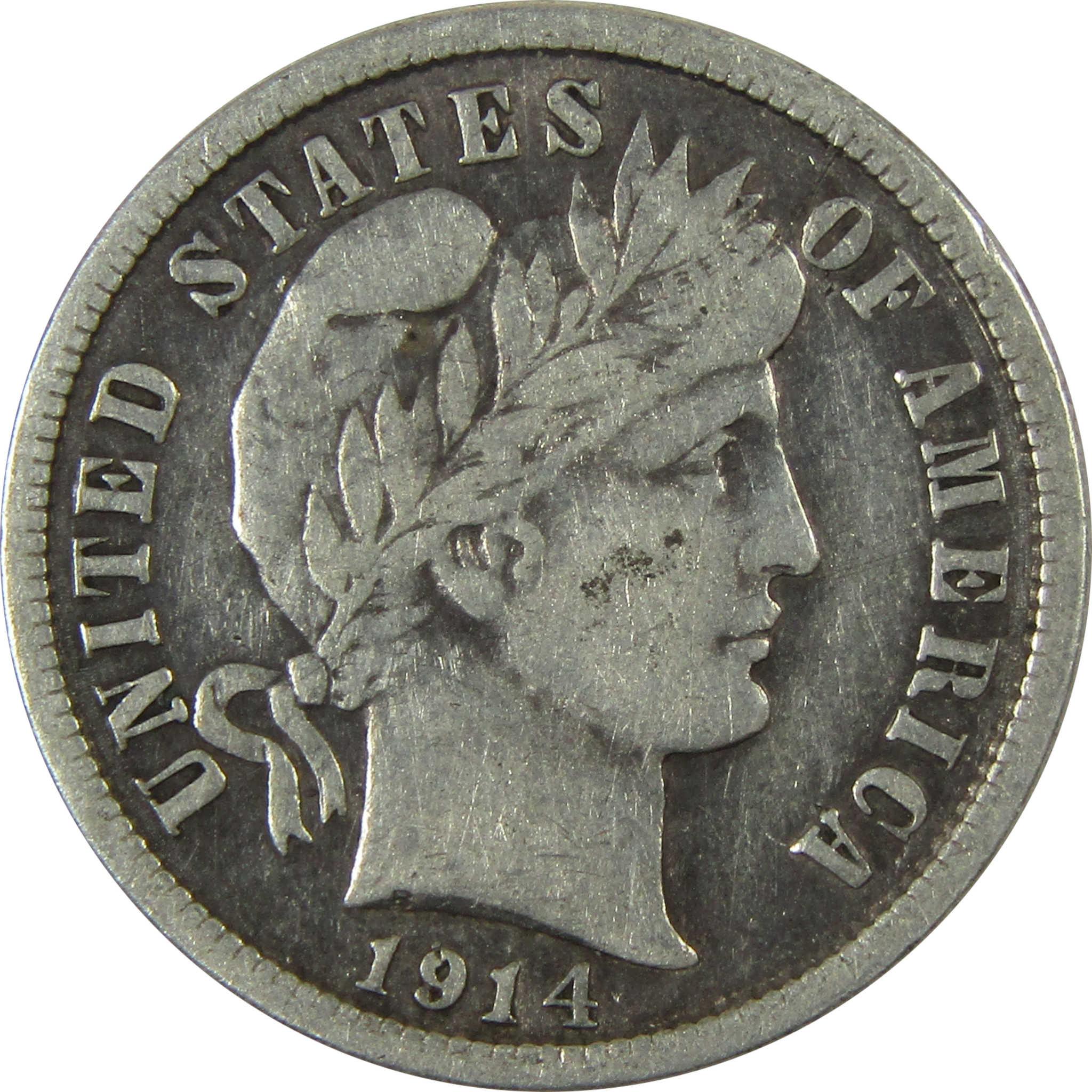1914 Barber Silver Dime F Fine Details 10c Coin Collectible SKU:CP1039