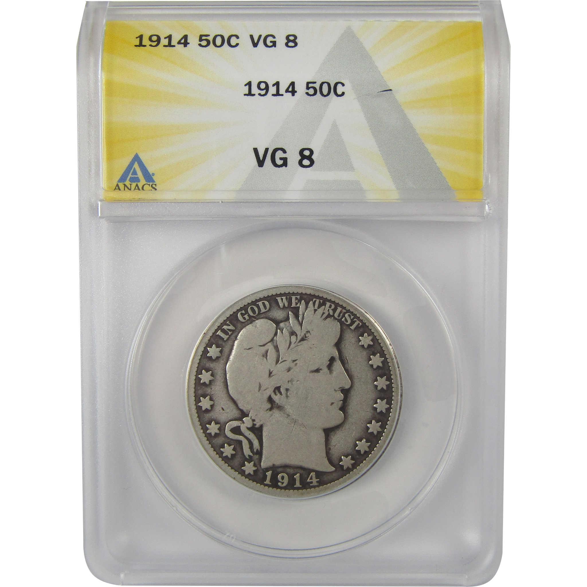 1914 Barber Half Dollar VG 8 ANACS Silver 50c Coin SKU:I22234