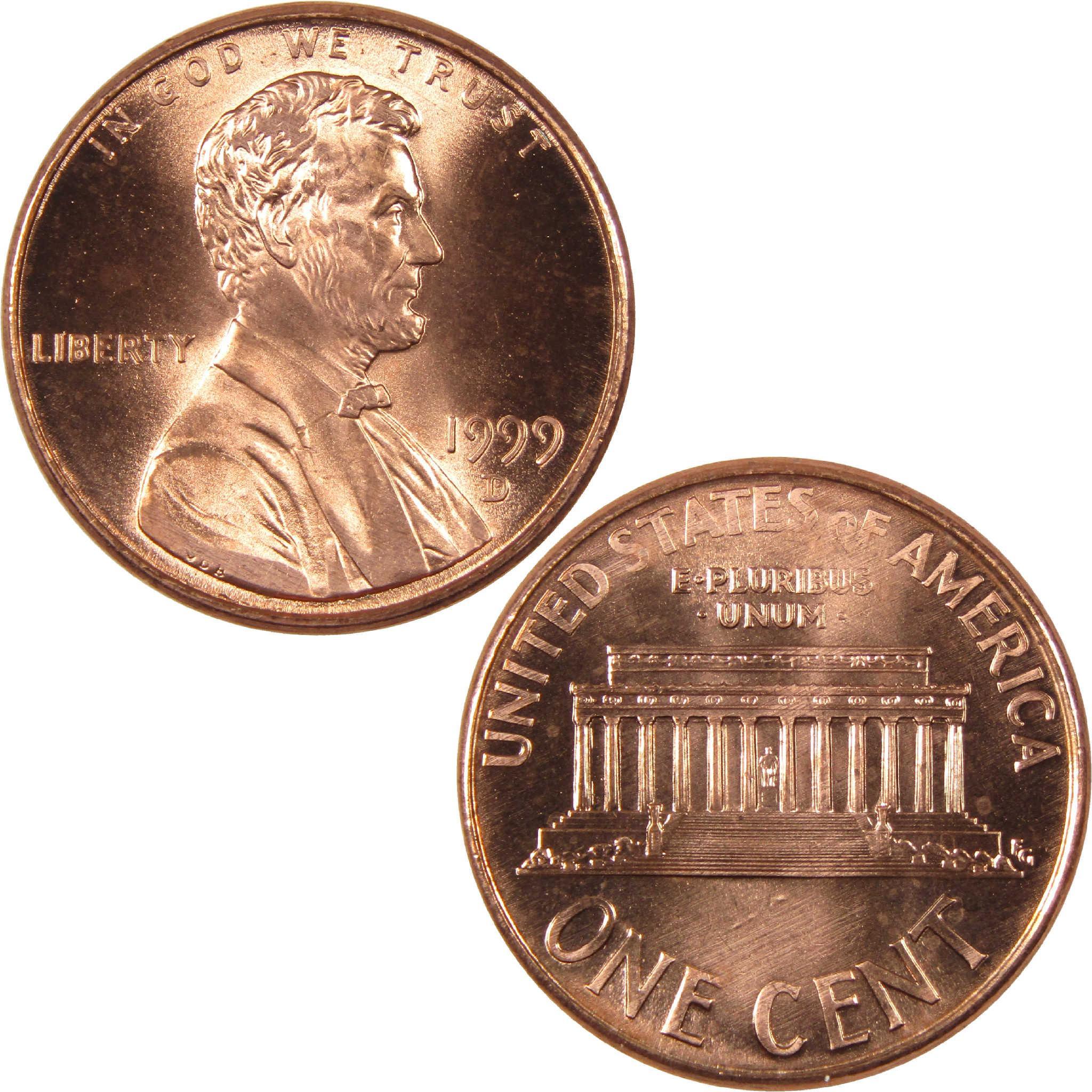 1999 Lincoln Memorial penny obverse and reverse, collectible US one cent coin