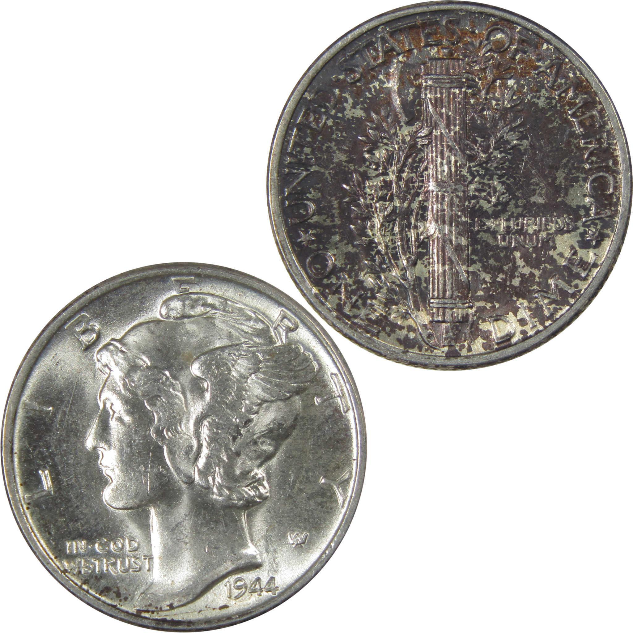 1944 Mercury Silver Dime Uncirculated Toned Reverse SKU:I24014
