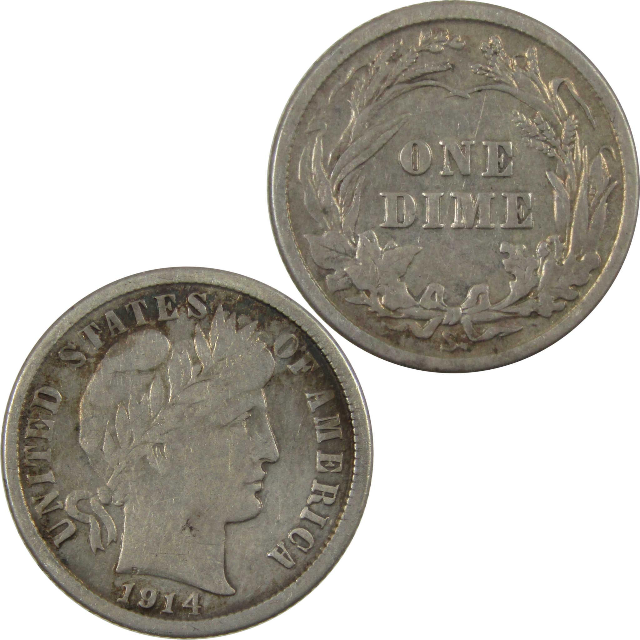 1914 S Barber Silver Dime F Fine 10c Coin Collectible SKU:CP1346