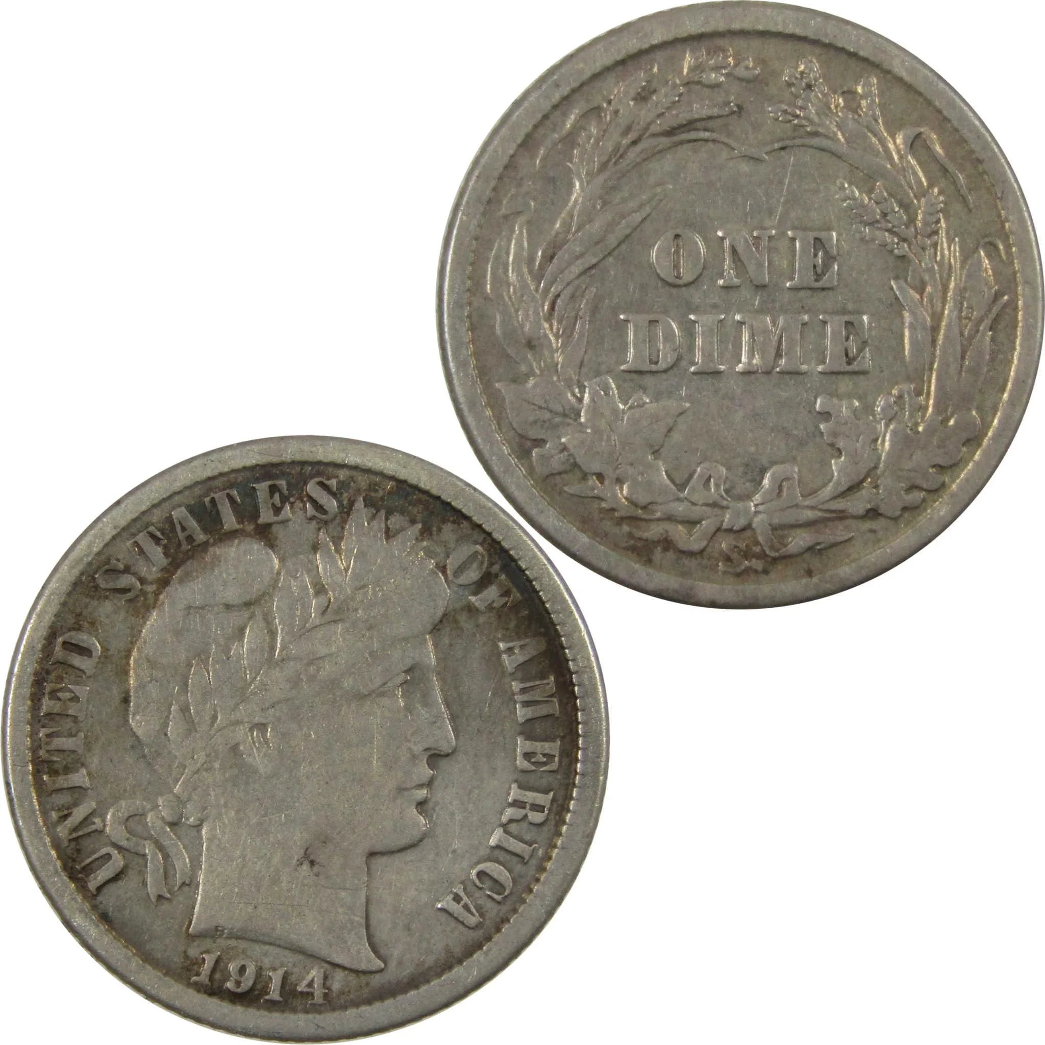 1914 S Barber Silver Dime F Fine 10c Coin Collectible SKU:CP1346