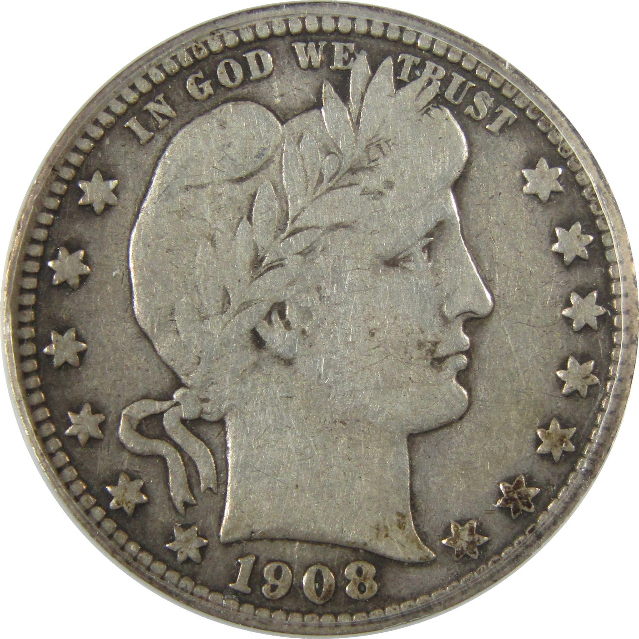 1908 S Barber Silver Quarter VG 8 ANACS 25c Coin SKU:I28045