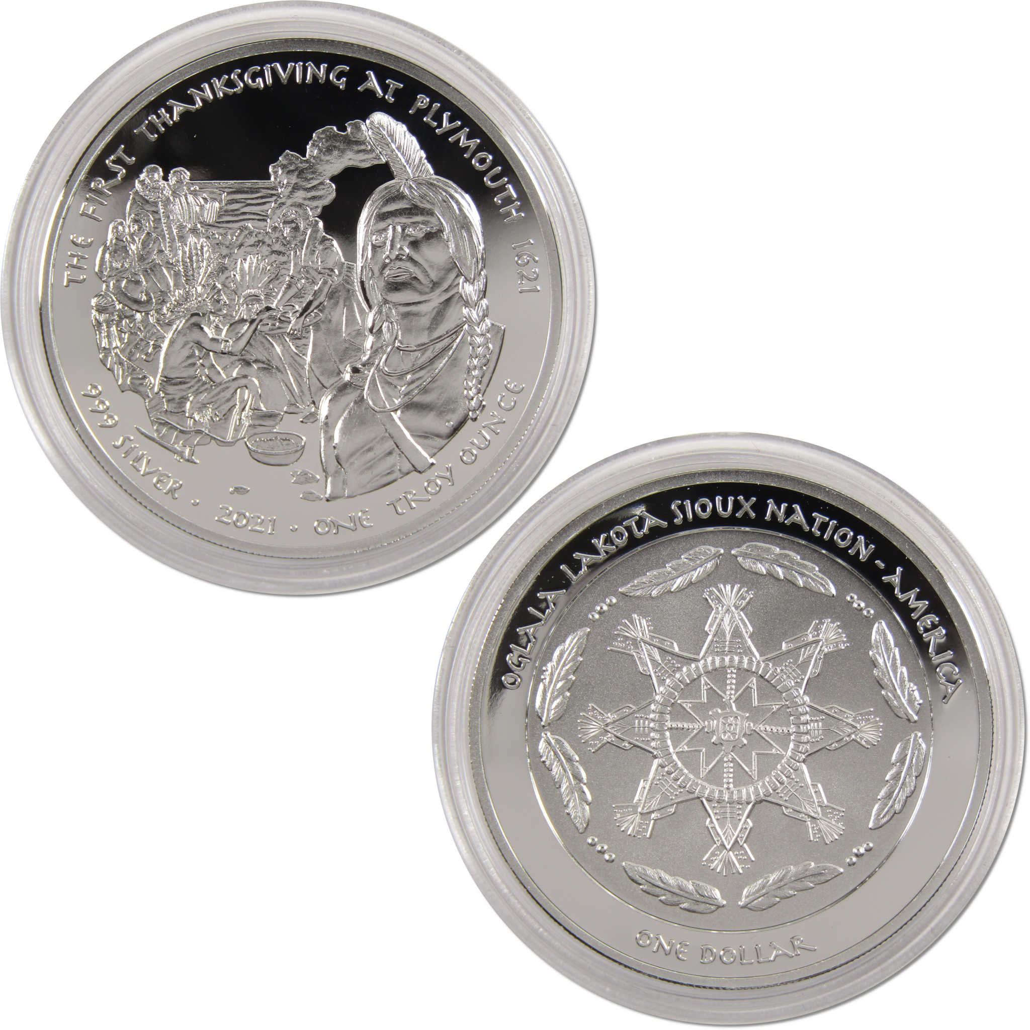 2021 Native American Oglala Sioux First Thanksgiving 1 oz .999 Silver