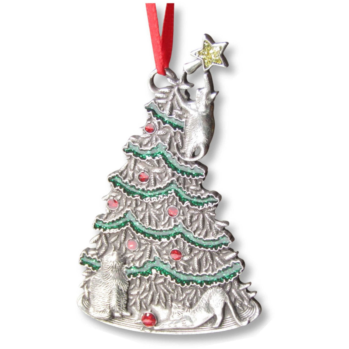 2025 Curious Cats Pewter Christmas Tree Ornament