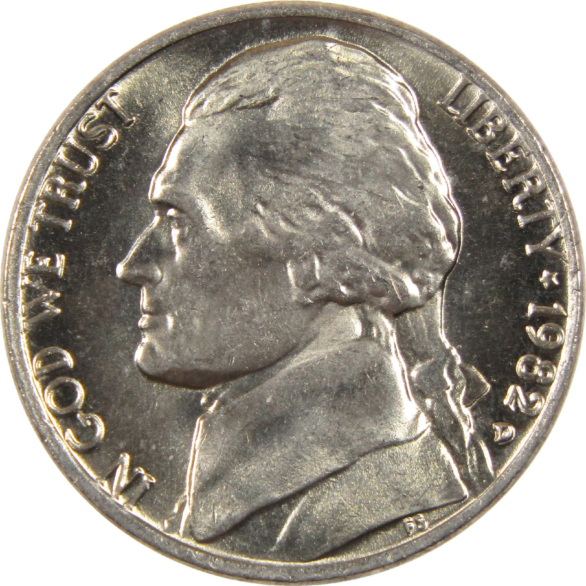 1982 Jefferson nickel collectible coin with Liberty and In God We Trust inscription