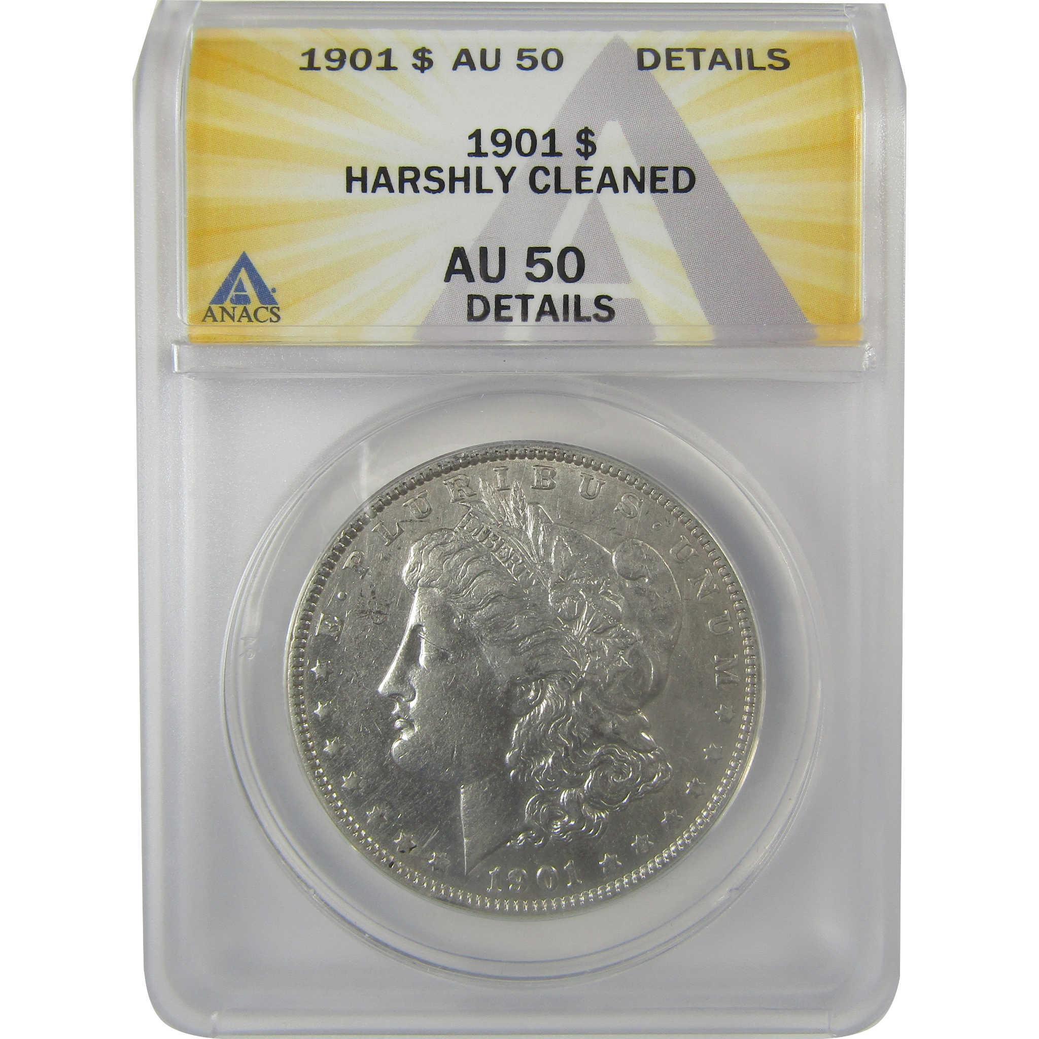 1901 Morgan Dollar AU 50 Details ANACS Silver $1 Coin SKU:I21279 - Morgan coin - Morgan silver dollar - Morgan silver dollar for sale - Profile Coins & Collectibles