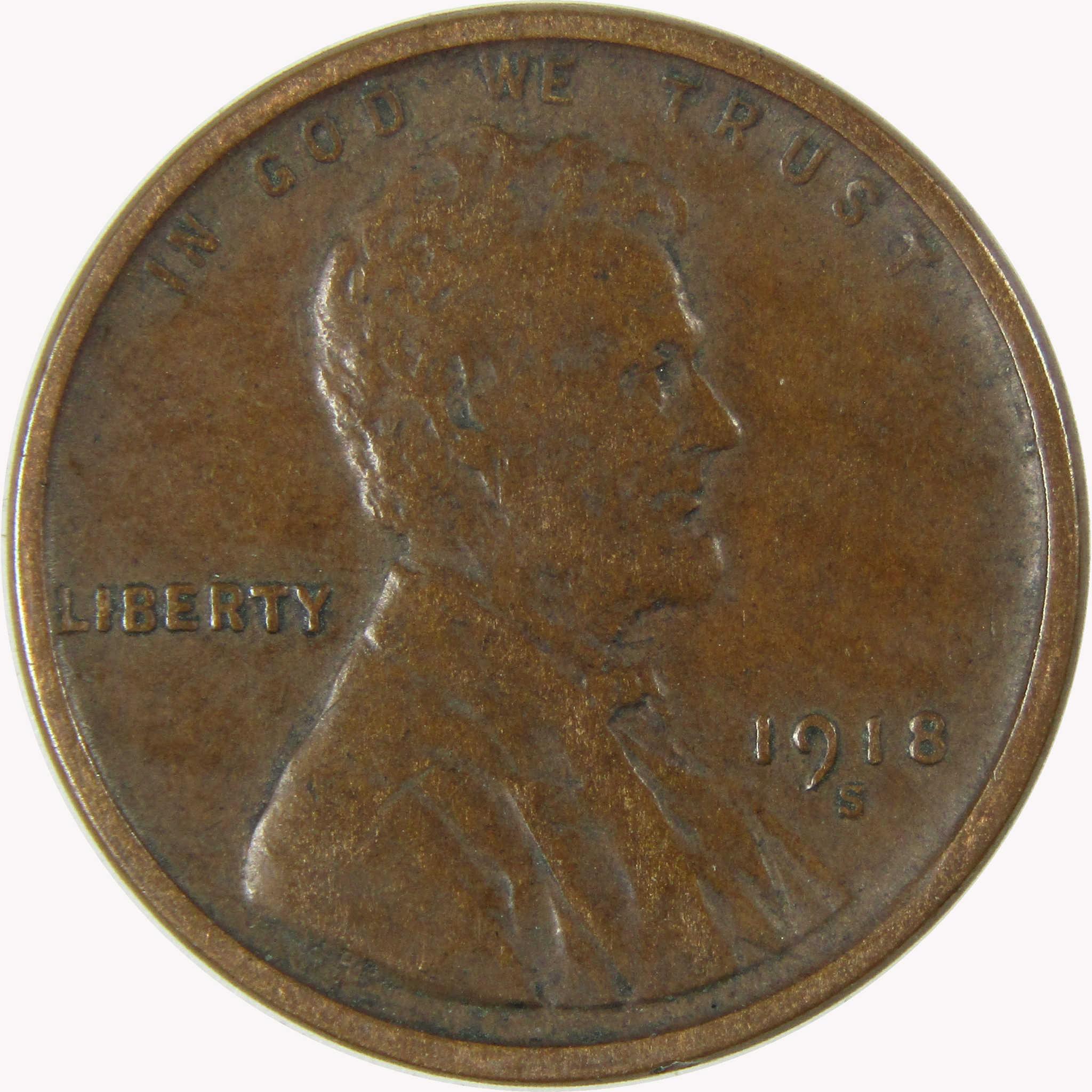 1918 S Lincoln Wheat Cent VF Very Fine Penny 1c Coin SKU:I25855