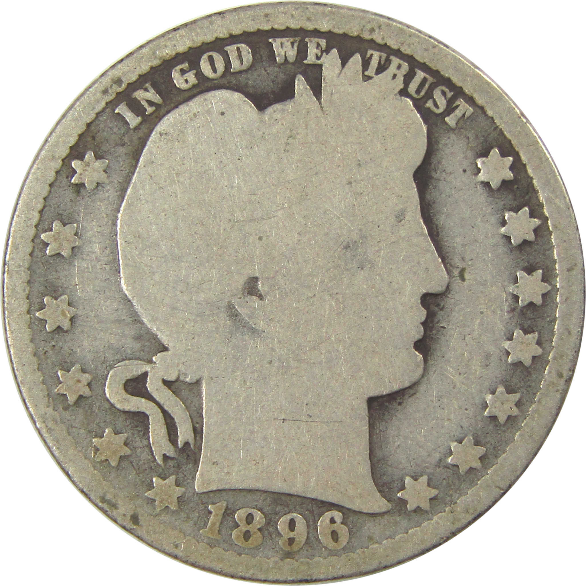 1896 O Barber Quarter G Good Silver 25c Coin SKU:I21859