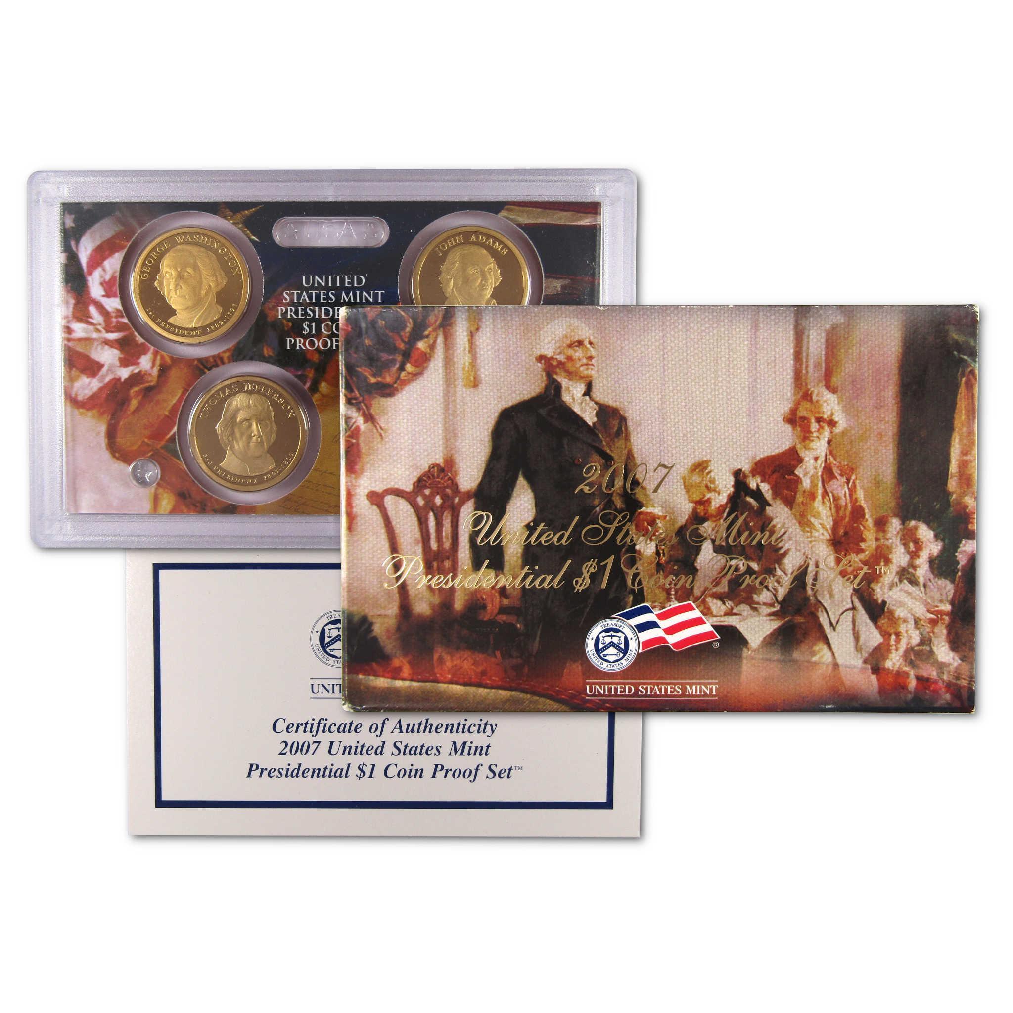 2007 United States Mint Presidential $1 Coin Proof Set with certificate and case