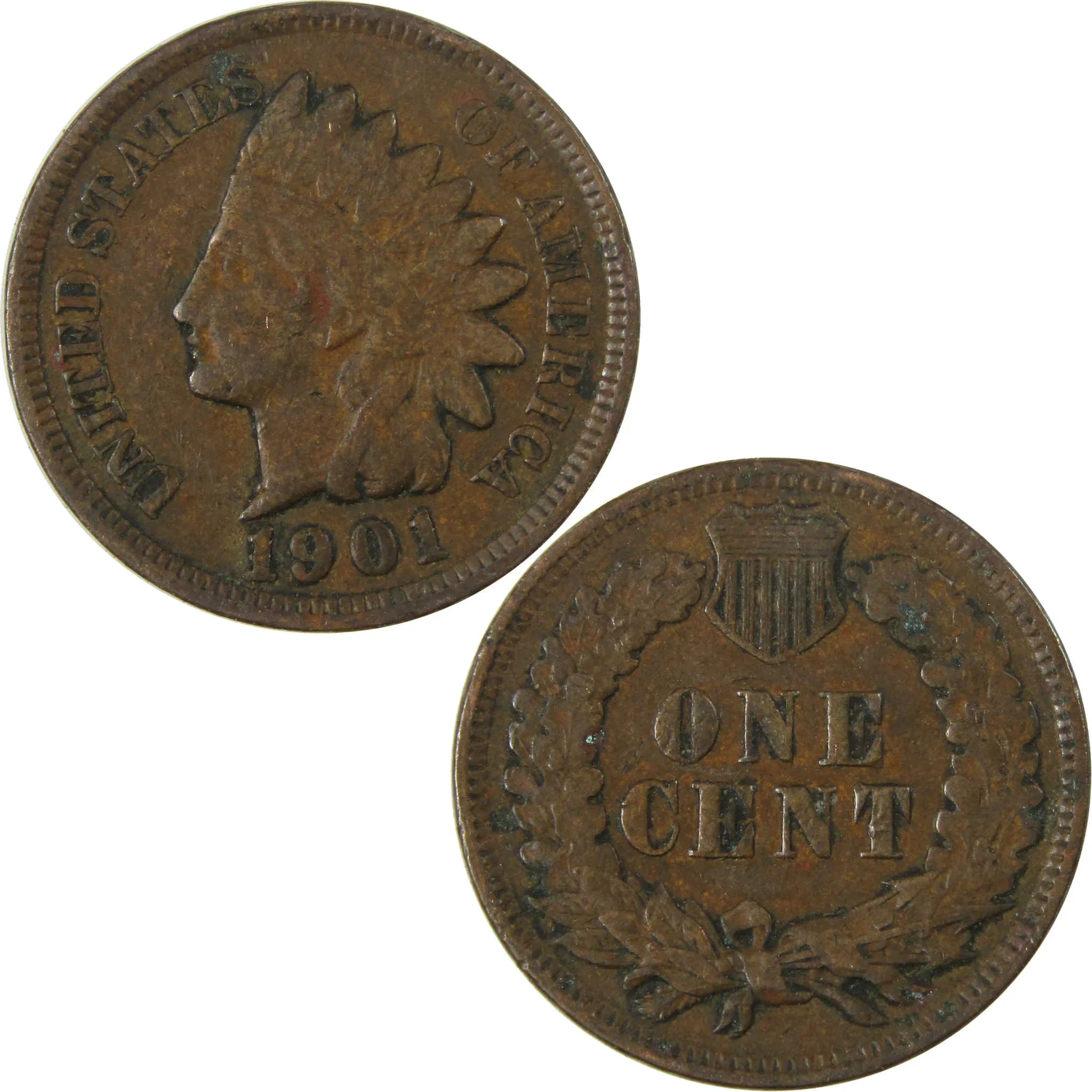 1901 Indian Head Cent F Fine Penny 1c Coin SKU:I27015