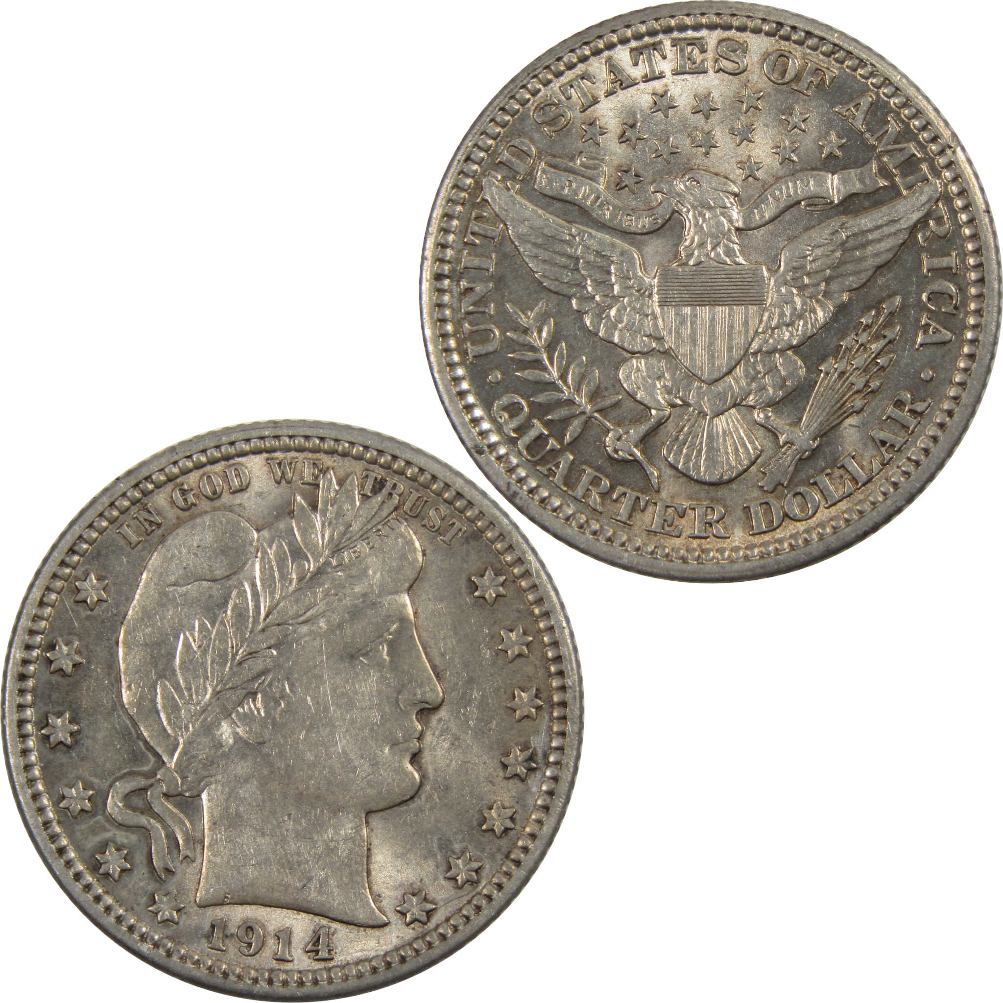 1914 Barber Quarter Borderline Uncirculated 90% Silver 25c SKU:I8179