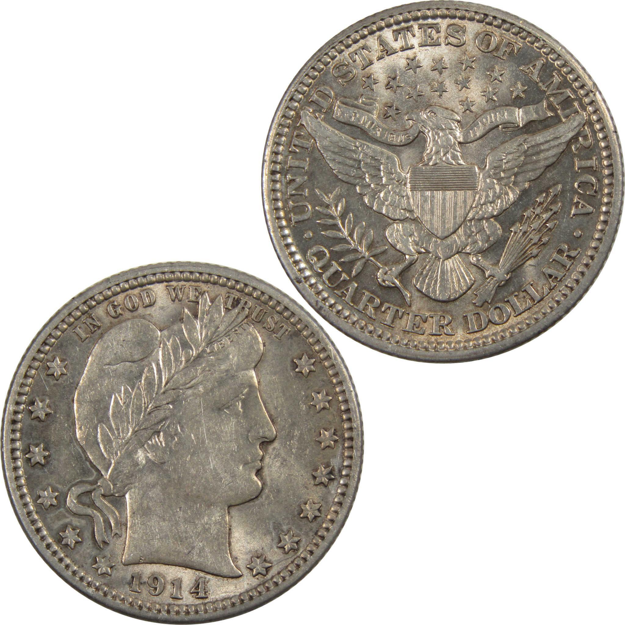 1914 Barber Quarter Borderline Uncirculated 90% Silver 25c SKU:I8179