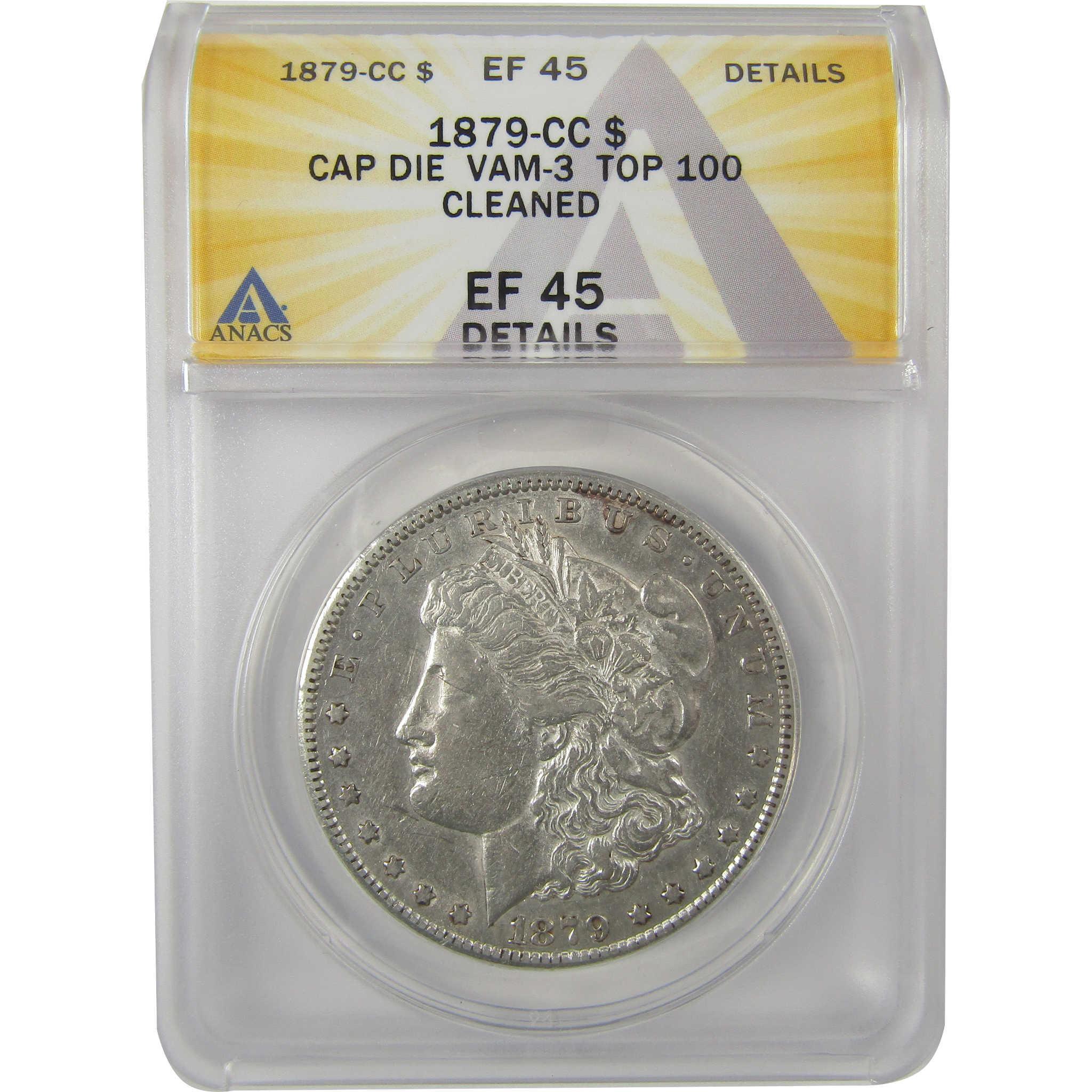 1879 CC VAM-3 Capped Die Morgan Dollar EF 45 Details ANACS SKU:I21196 - Morgan coin - Morgan silver dollar - Morgan silver dollar for sale - Profile Coins & Collectibles