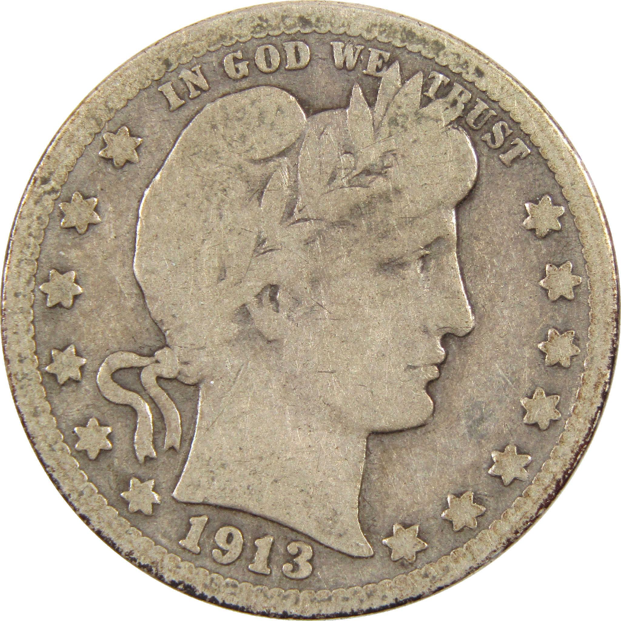 1913 Barber half dollar silver coin with Liberty head and stars