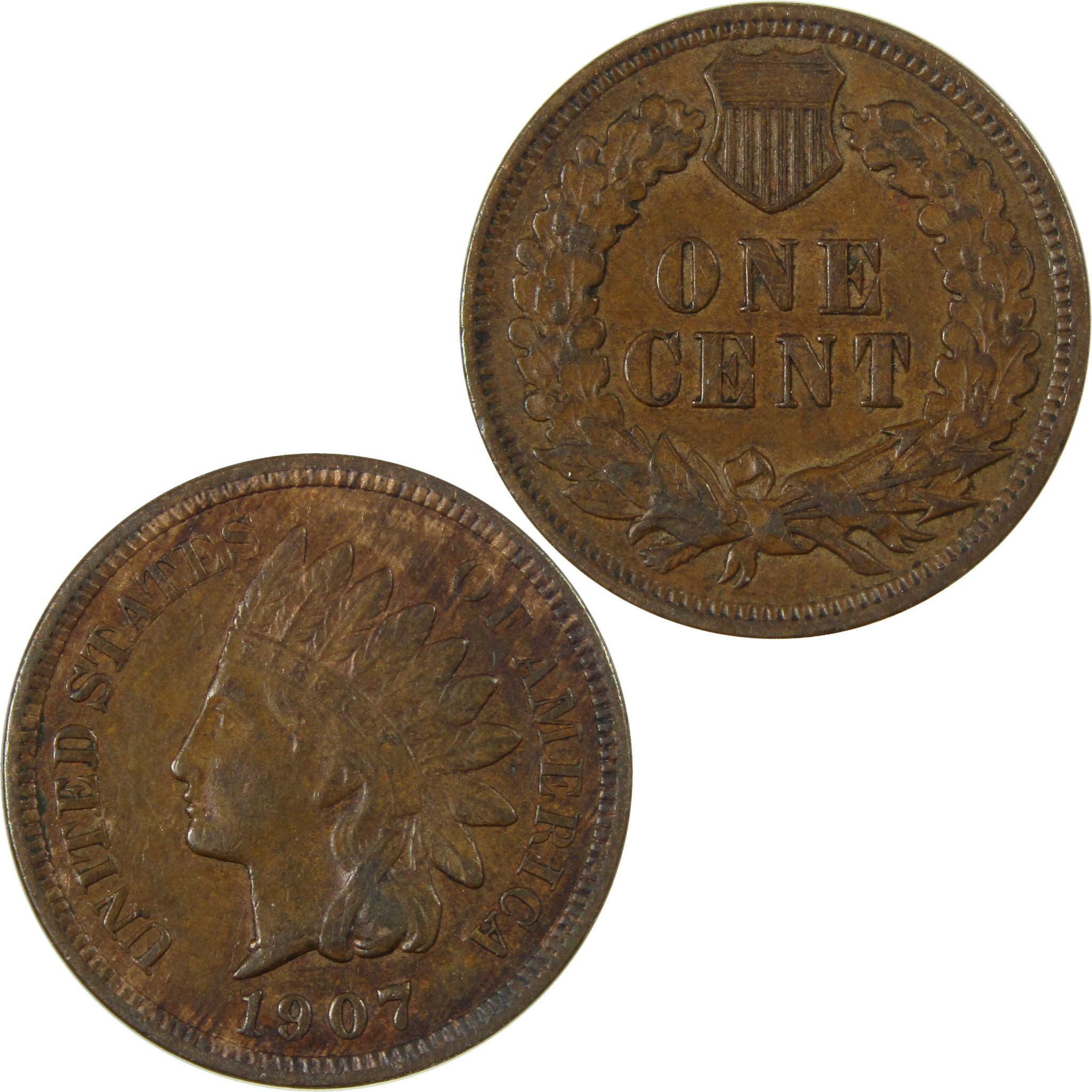 1907 Indian Head Cent AU About Uncirculated Penny 1c Coin SKU:I26949
