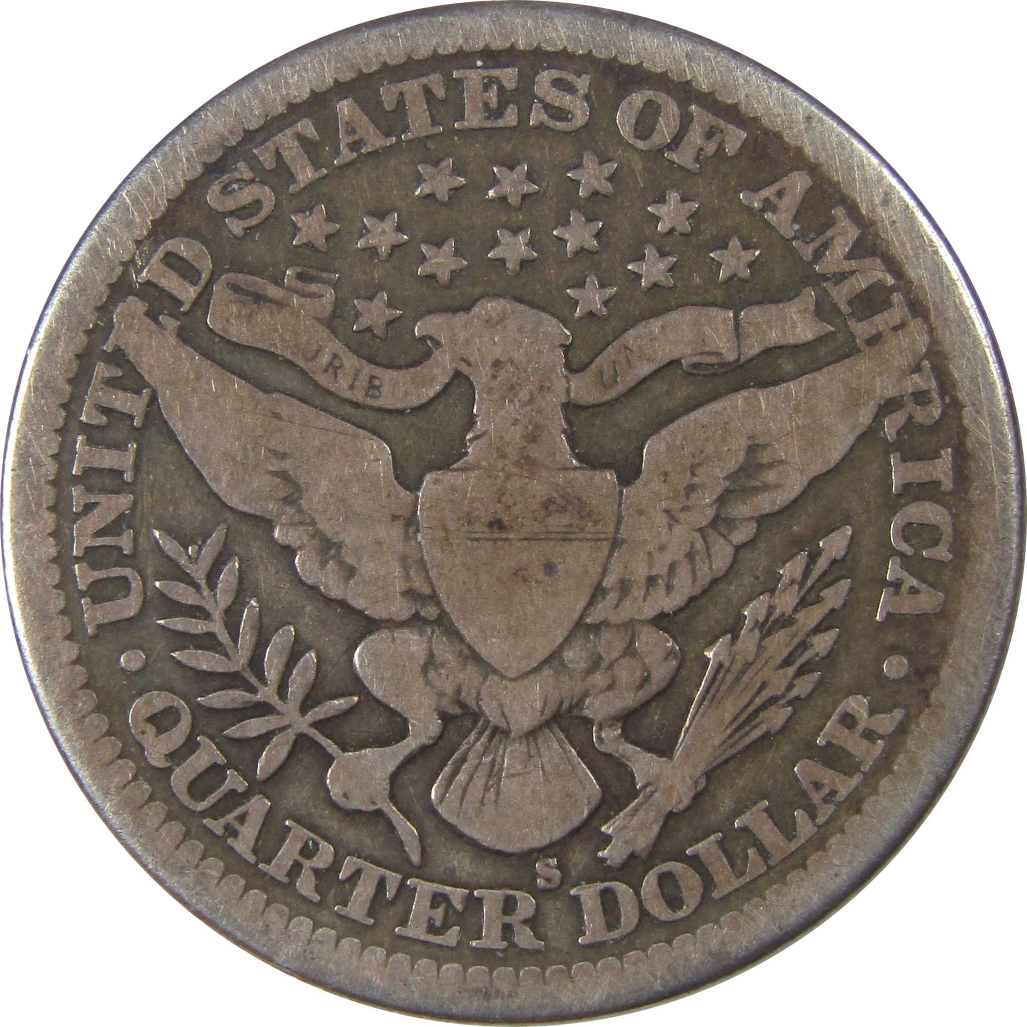 1913 S Barber Quarter VG Very Good Silver 25c Coin SKU:I18007