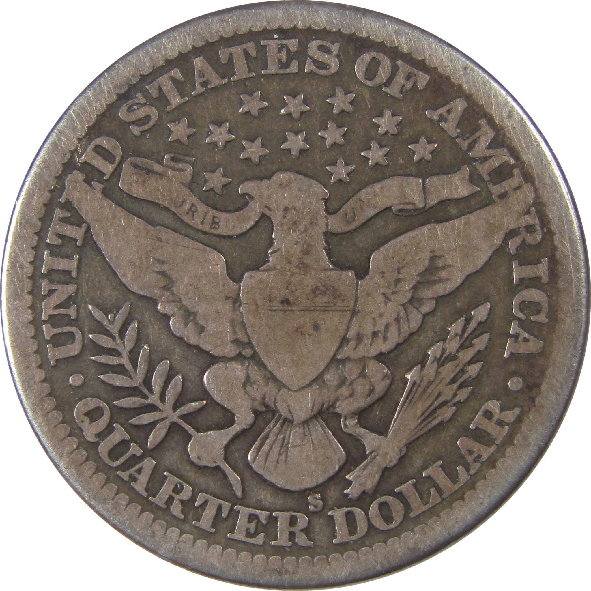 1913 S Barber Quarter VG Very Good Silver 25c Coin SKU:I18007