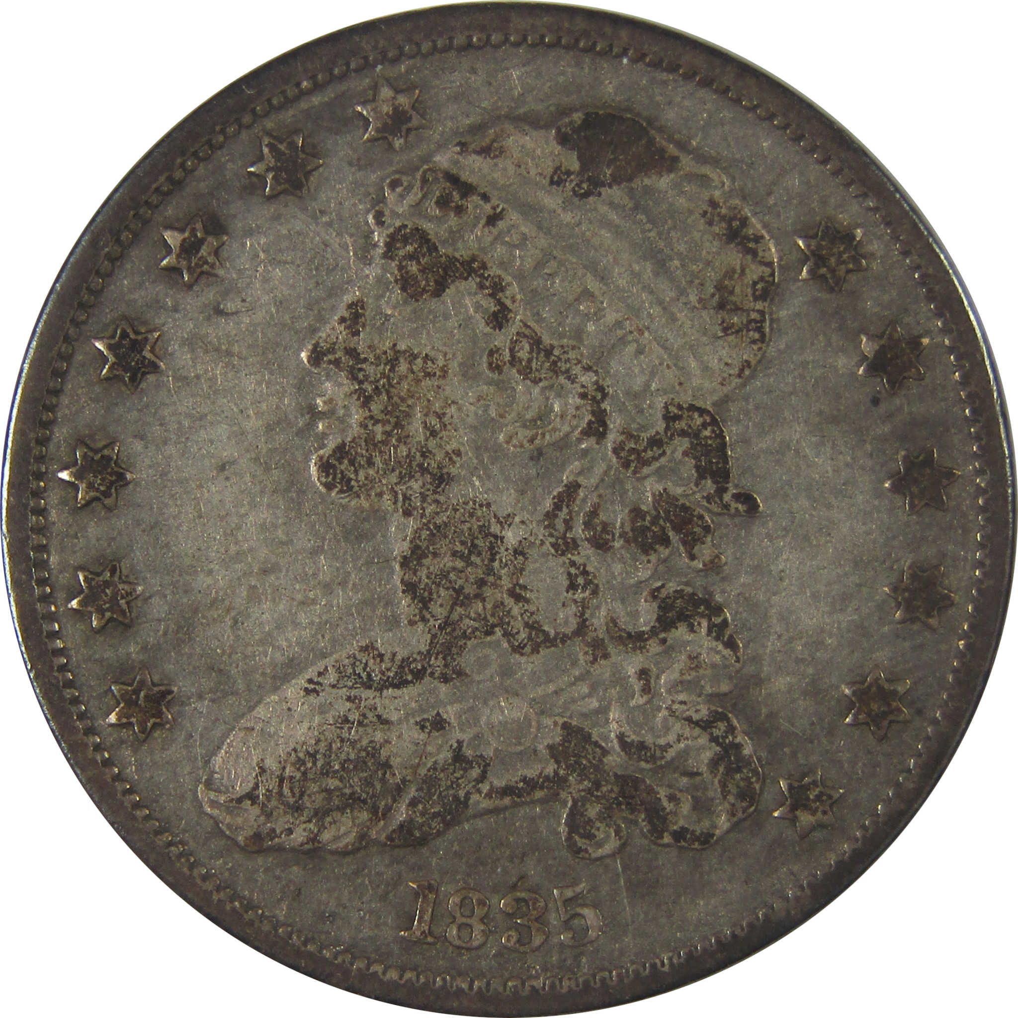1835 Capped Bust Quarter VF Very Fine Silver Toned Reverse SKU:I23163