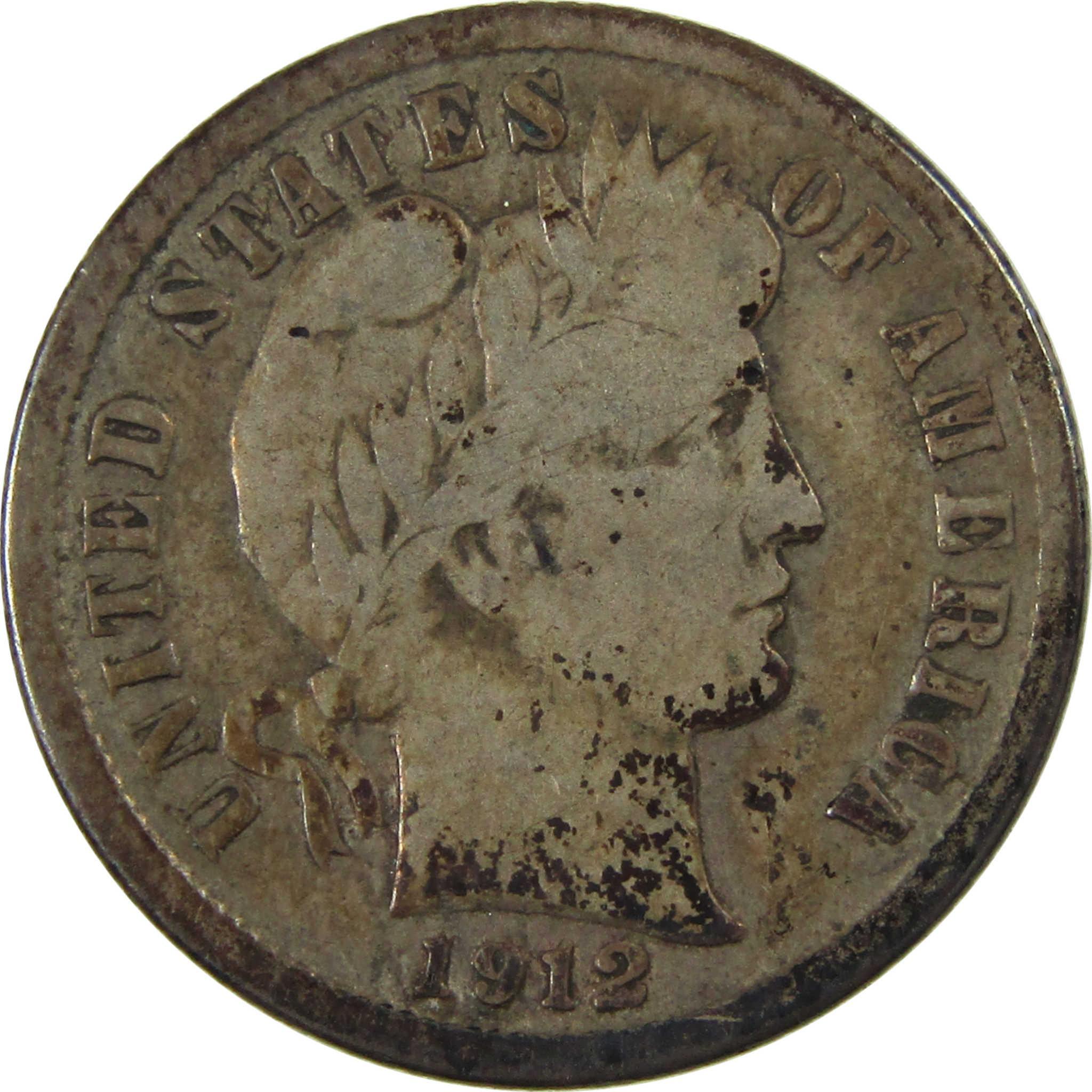 1912 S Barber Silver Dime VG Very Good 10c Coin Collectible SKU:CP86
