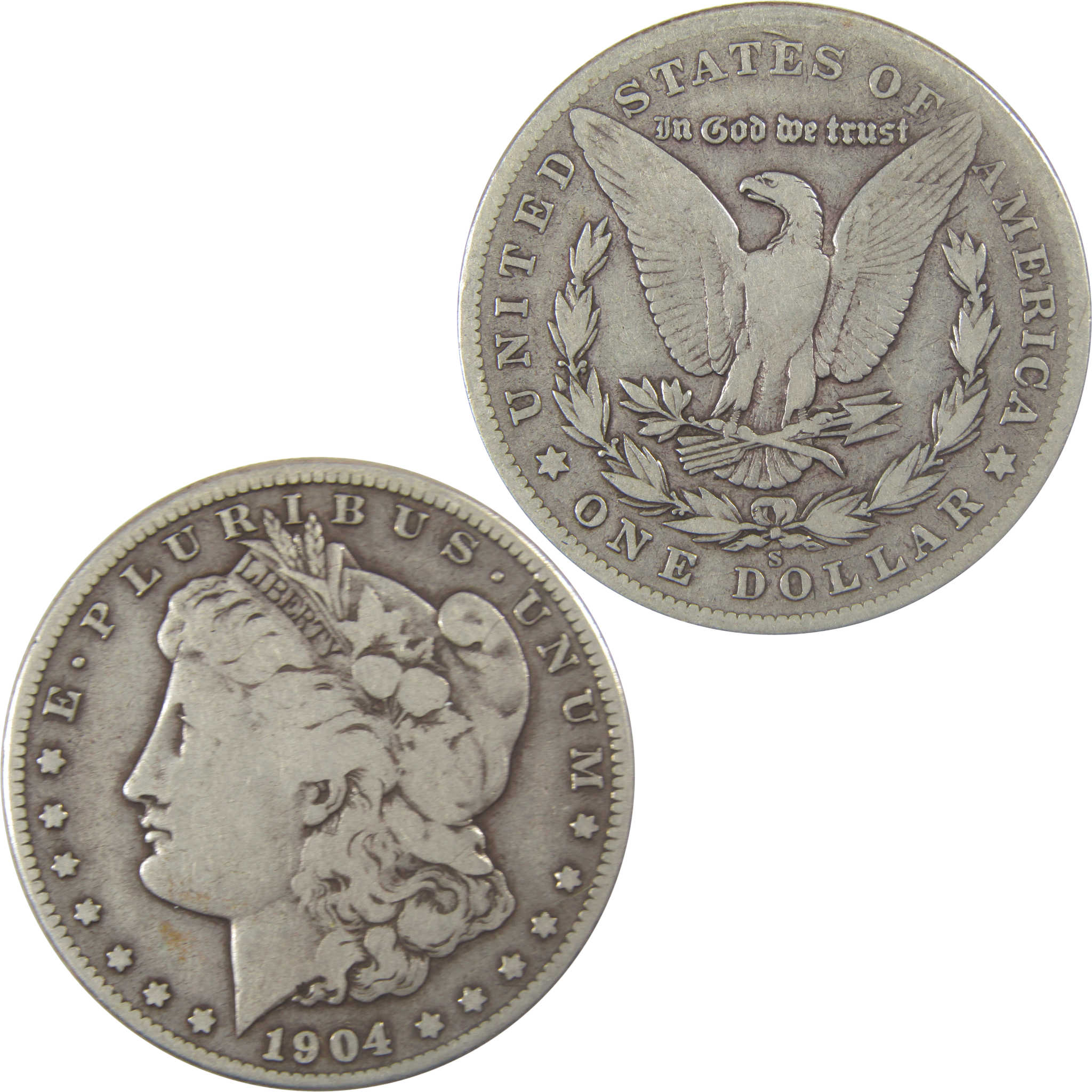 1904 S Morgan Silver Dollar VG Very Good $1 Coin SKU:I24607 - Morgan coin - Morgan silver dollar - Morgan silver dollar for sale - Profile Coins & Collectibles