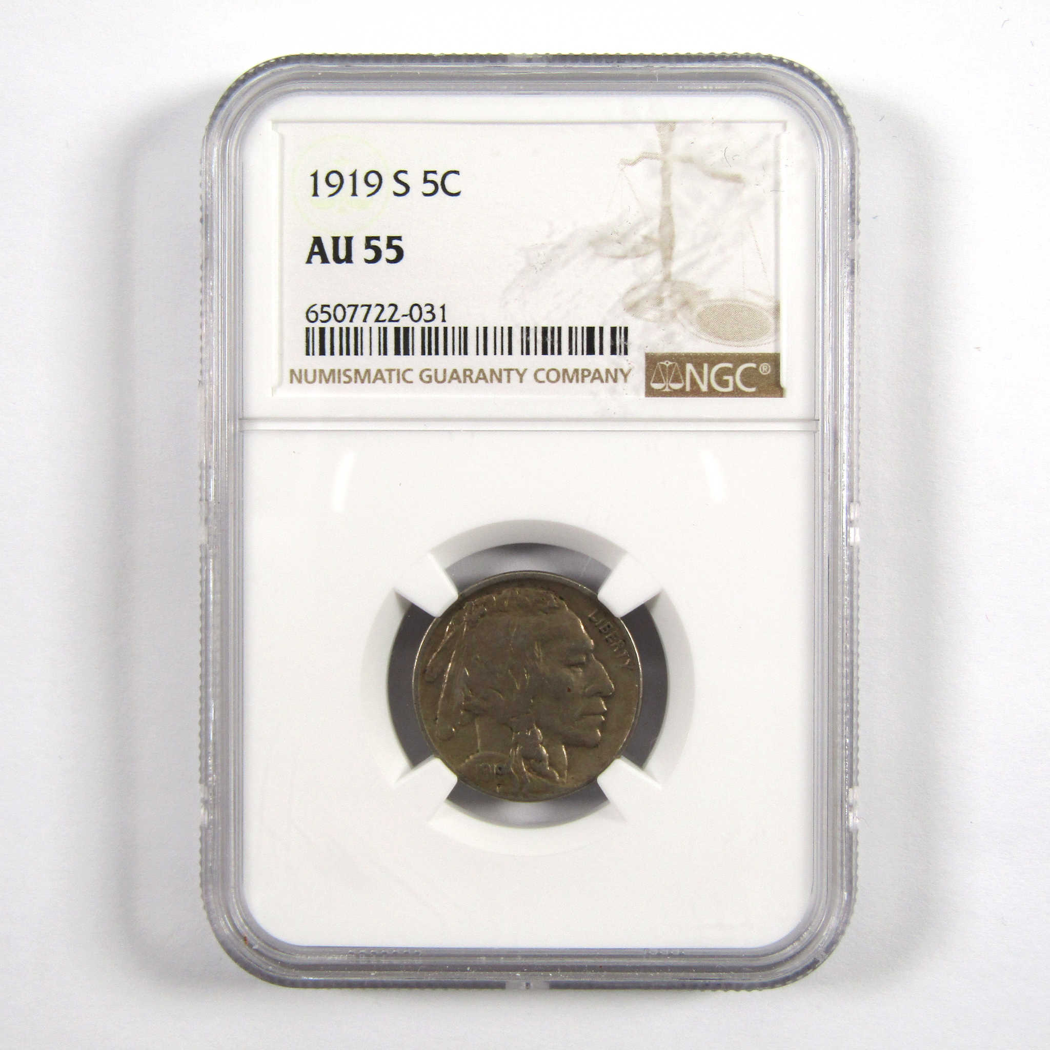 1919 S Indian Head Buffalo Nickel AU 55 NGC 5c Coin SKU:I11056