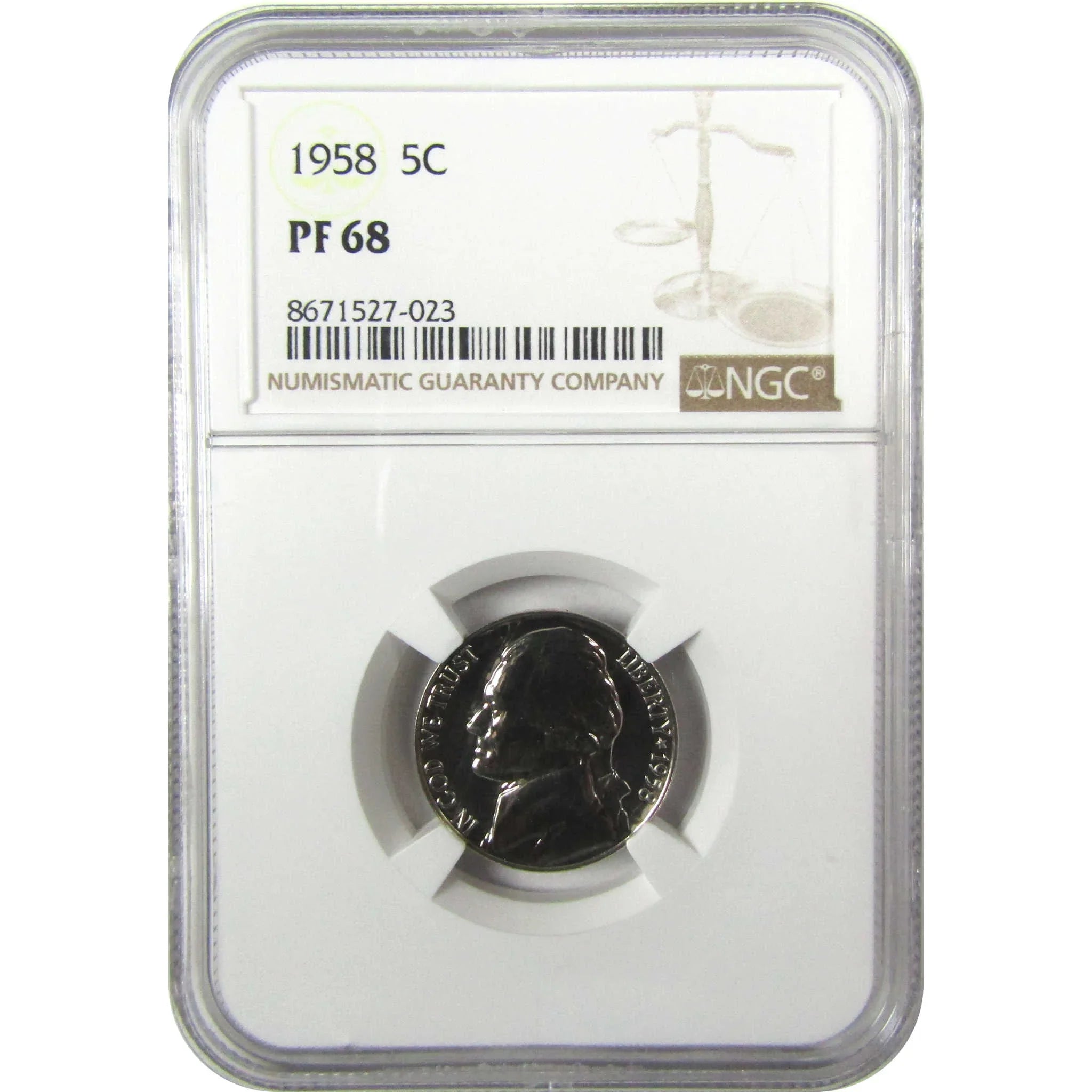1958 Jefferson Nickel PF 68 NGC Proof 5c Coin Collectible SKU:I27113