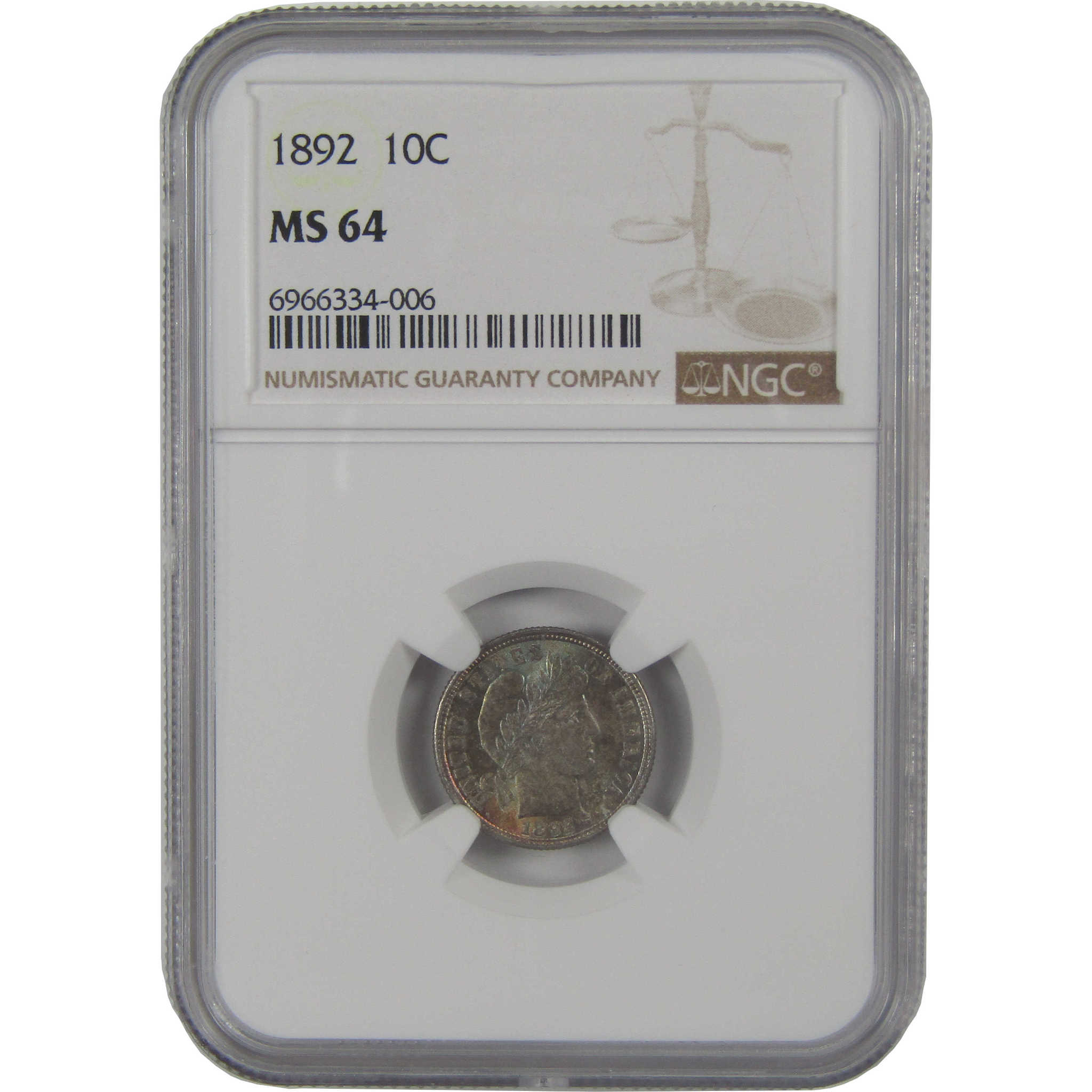 1892 Barber Silver Dime MS 64 NGC Uncirculated 10c Coin Collectible