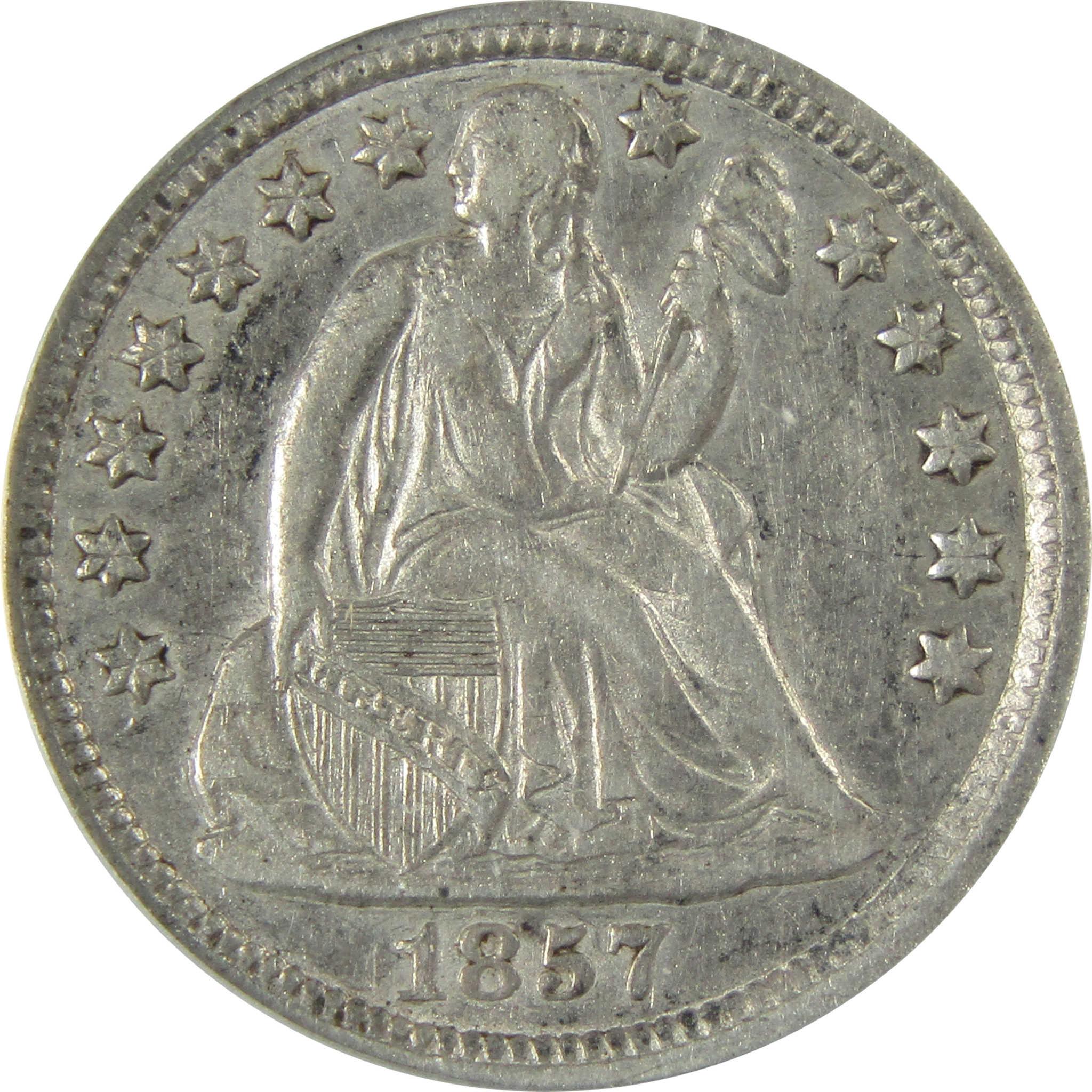 1857 Seated Liberty Silver Dime AU 50 ANACS 10c Coin SKU:CP806