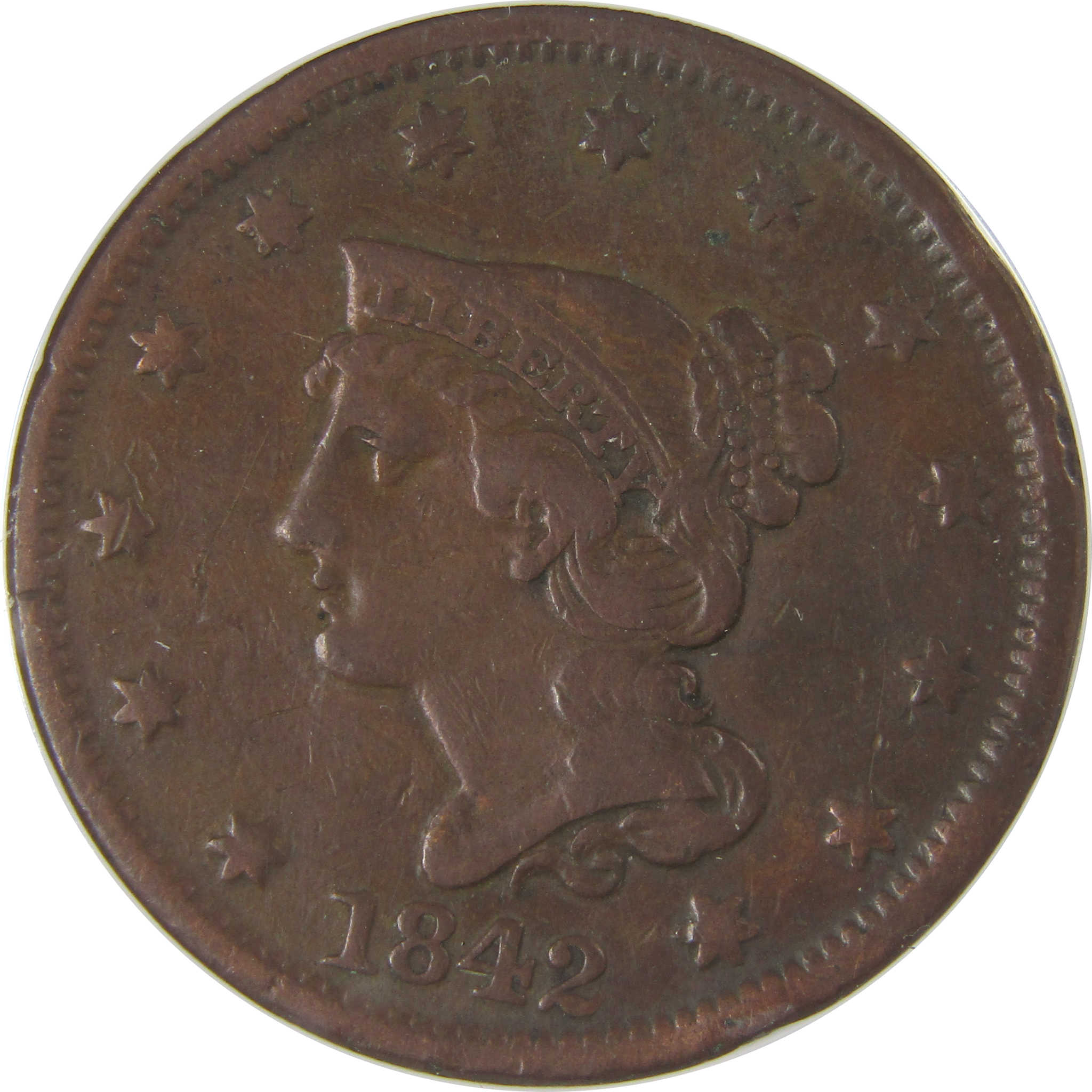 1842 Large Date Braided Hair Cent VF 25 Details ANACS SKU:CPC1139