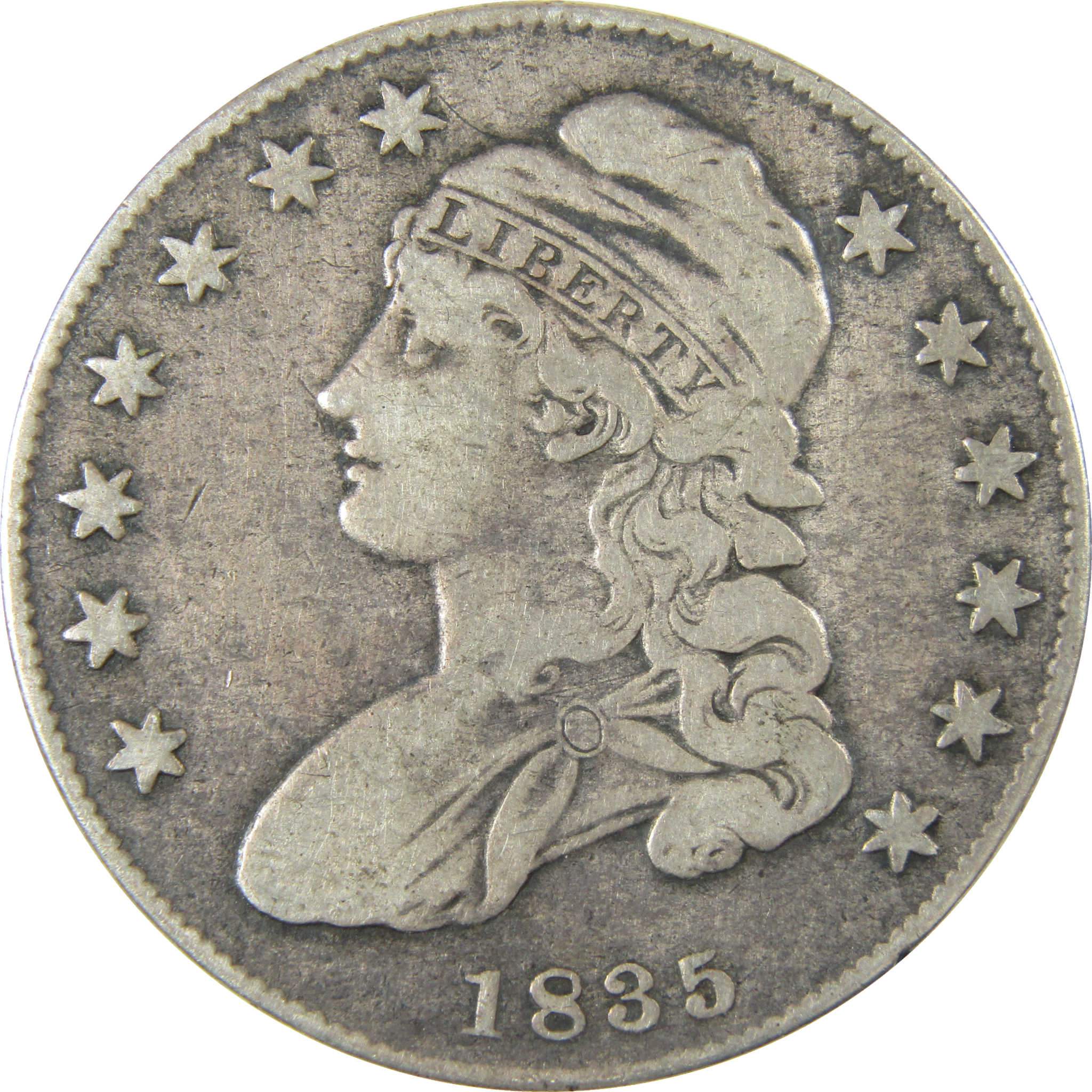 1835 Capped Bust Silver Half Dollar F Fine Details SKU:CP1499